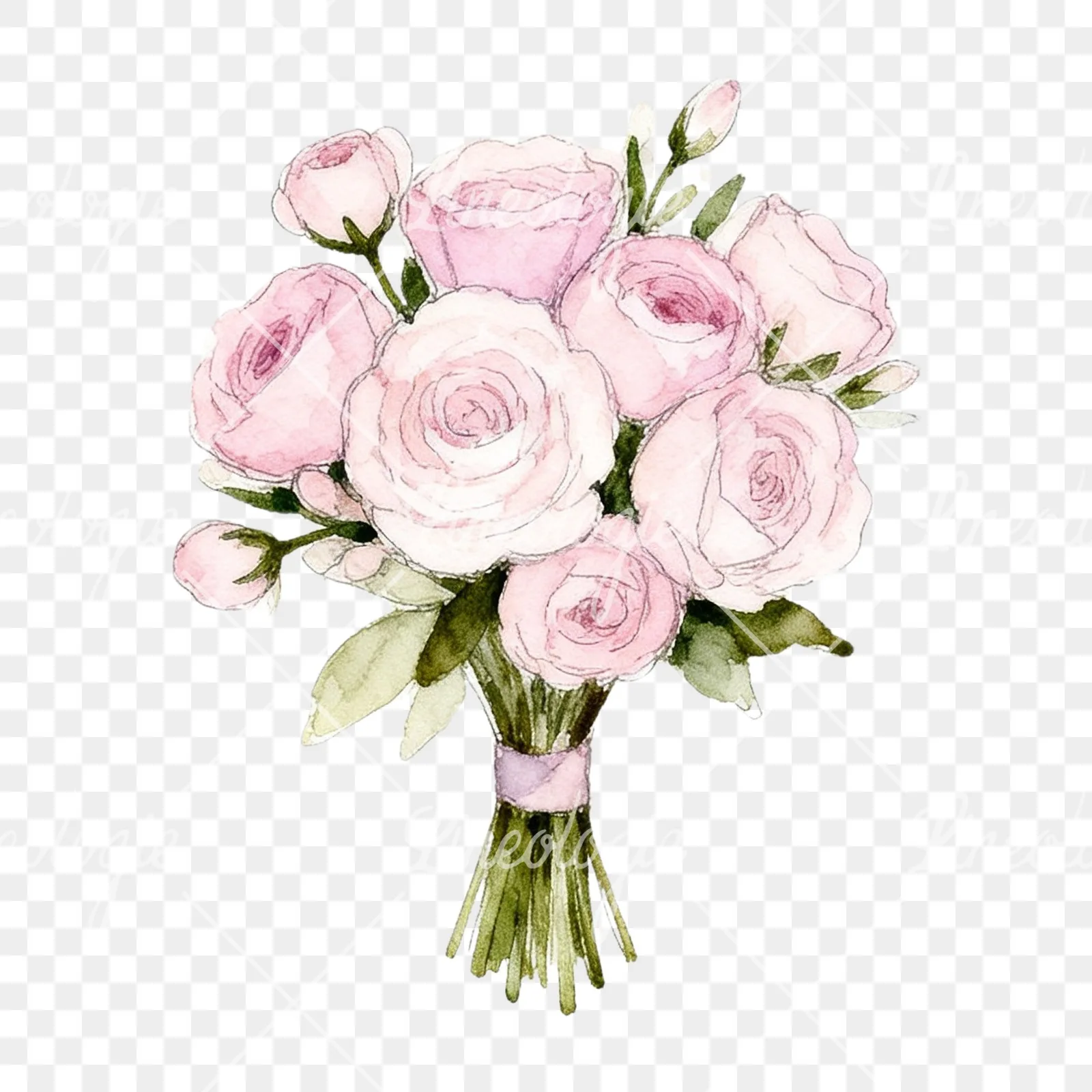 Watercolor lavender and pale pink wedding bouquet clipart 8 of 9 on a transparent background (PNG)