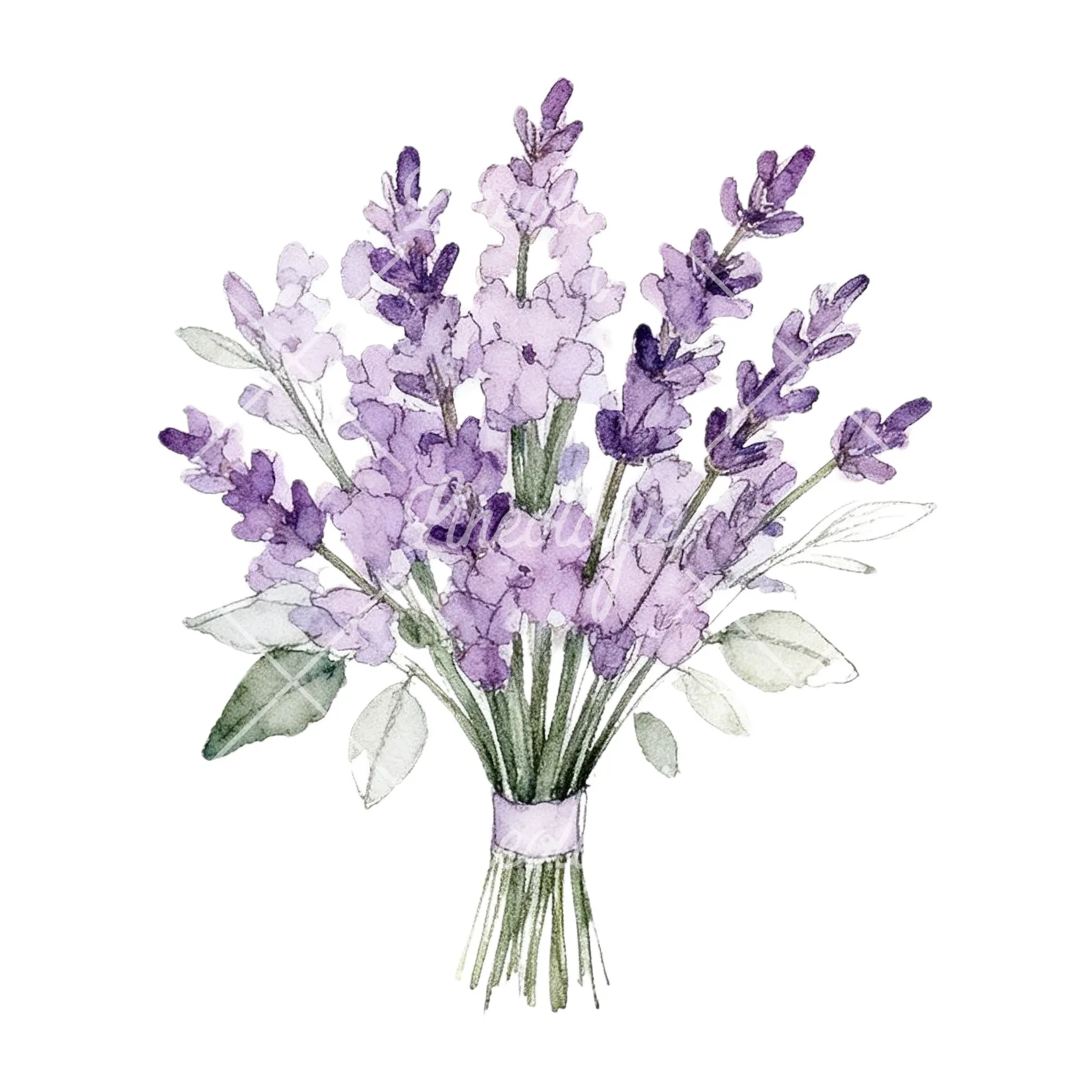 Watercolor lavender and pale pink wedding bouquet clipart 9 of 9 on a white background (JPG)