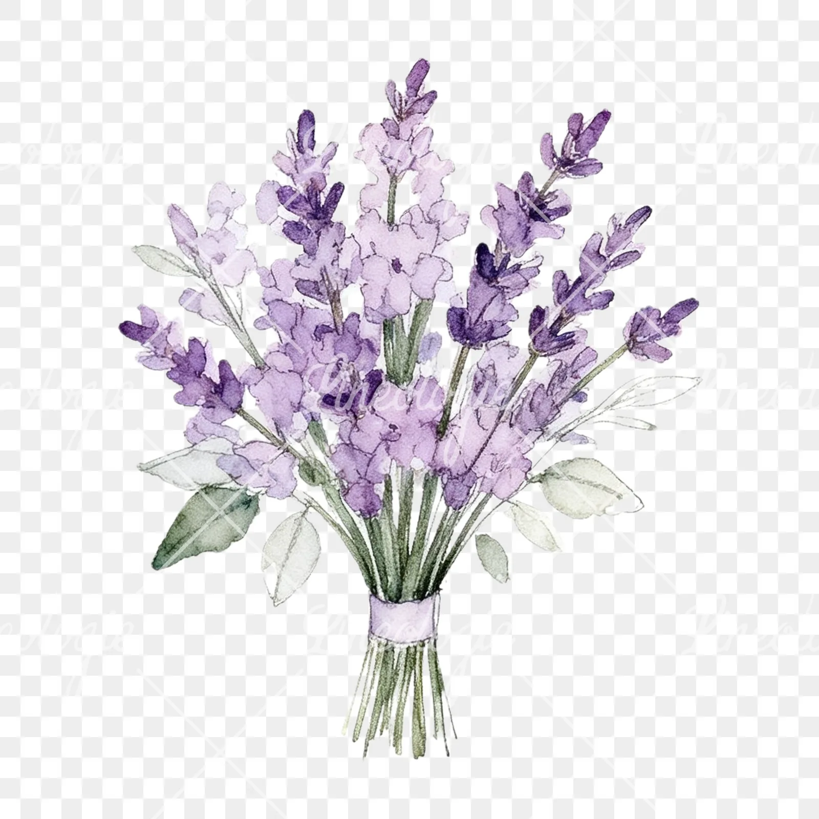 Watercolor lavender and pale pink wedding bouquet clipart 9 of 9 on a transparent background (PNG)