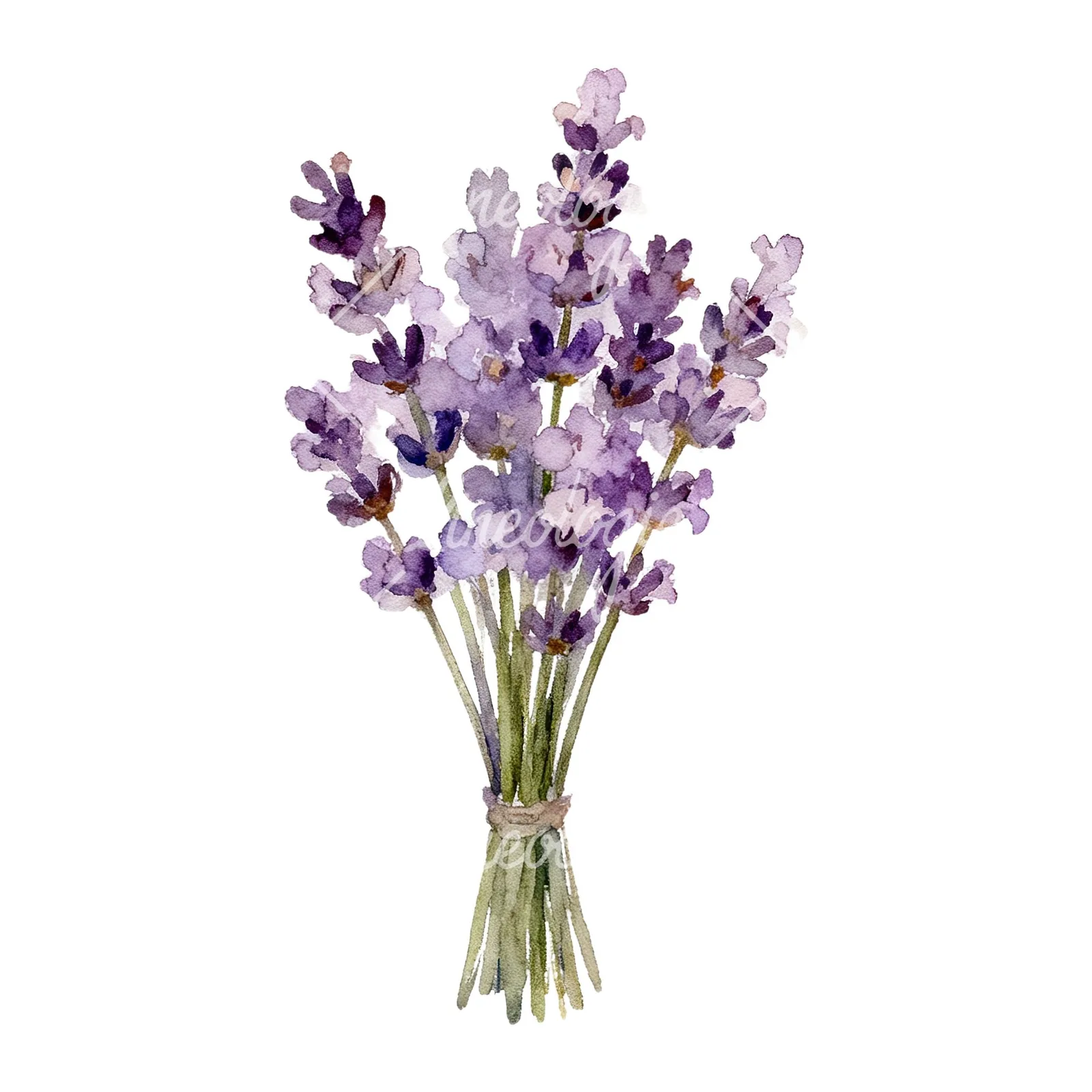 Watercolor lavender bouquet with blue accents clipart 2 of 9 on a white background (JPG)