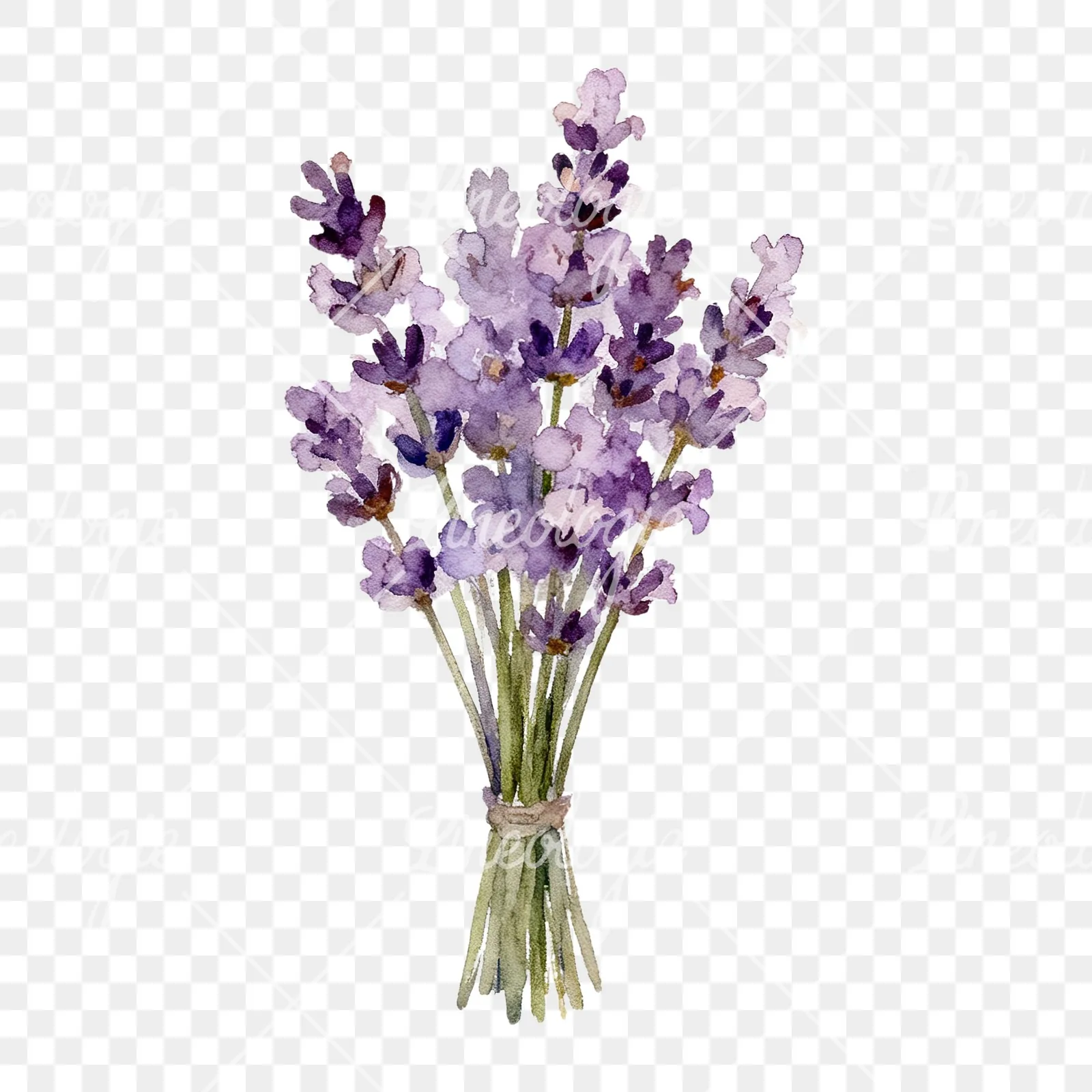 Watercolor lavender bouquet with blue accents clipart 2 of 9 on a transparent background (PNG)