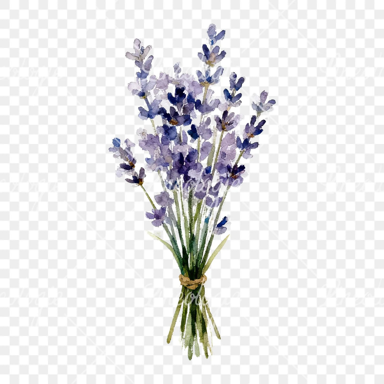 Watercolor lavender bouquet with blue accents clipart 3 of 9 on a transparent background (PNG)