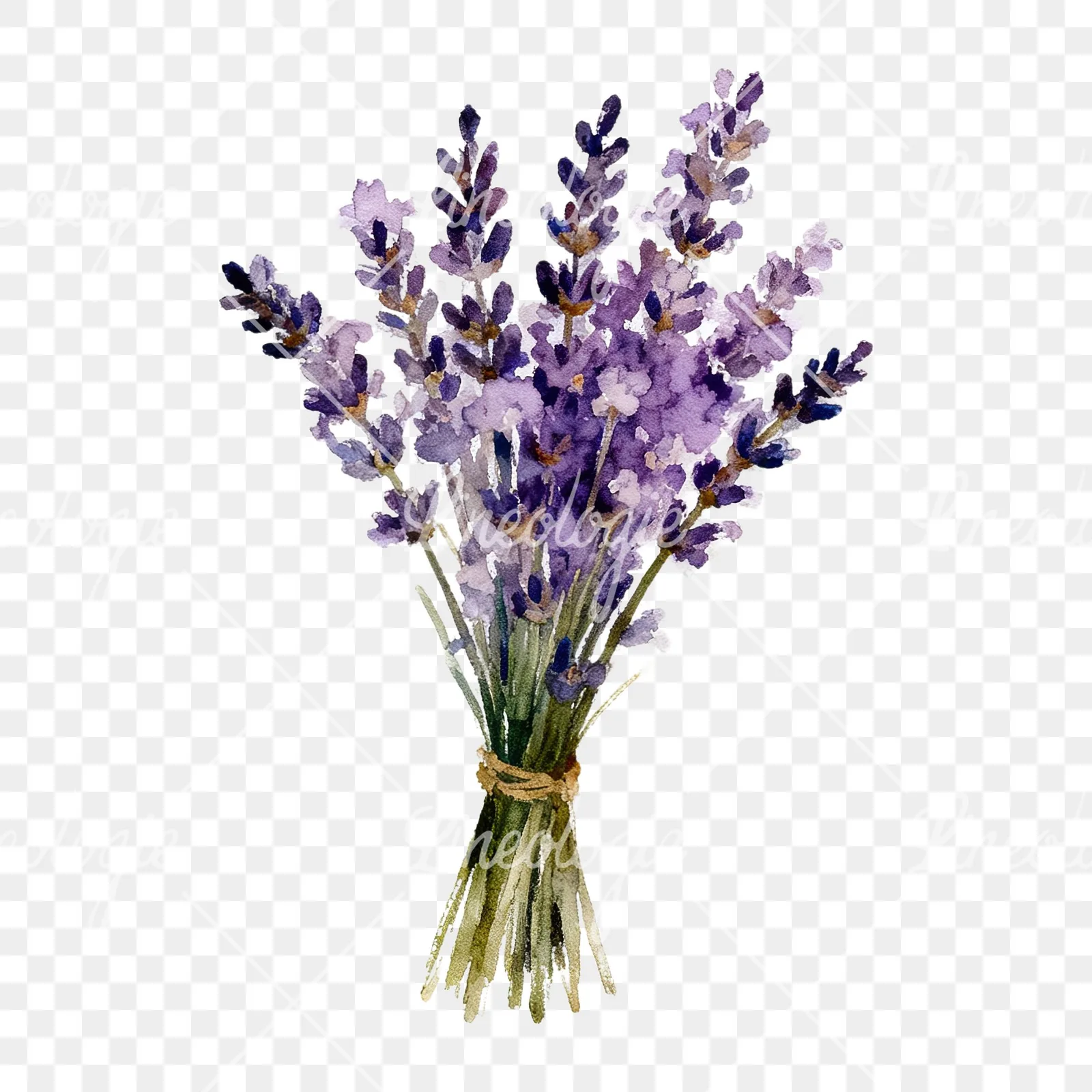 Watercolor lavender bouquet with blue accents clipart 4 of 9 on a transparent background (PNG)