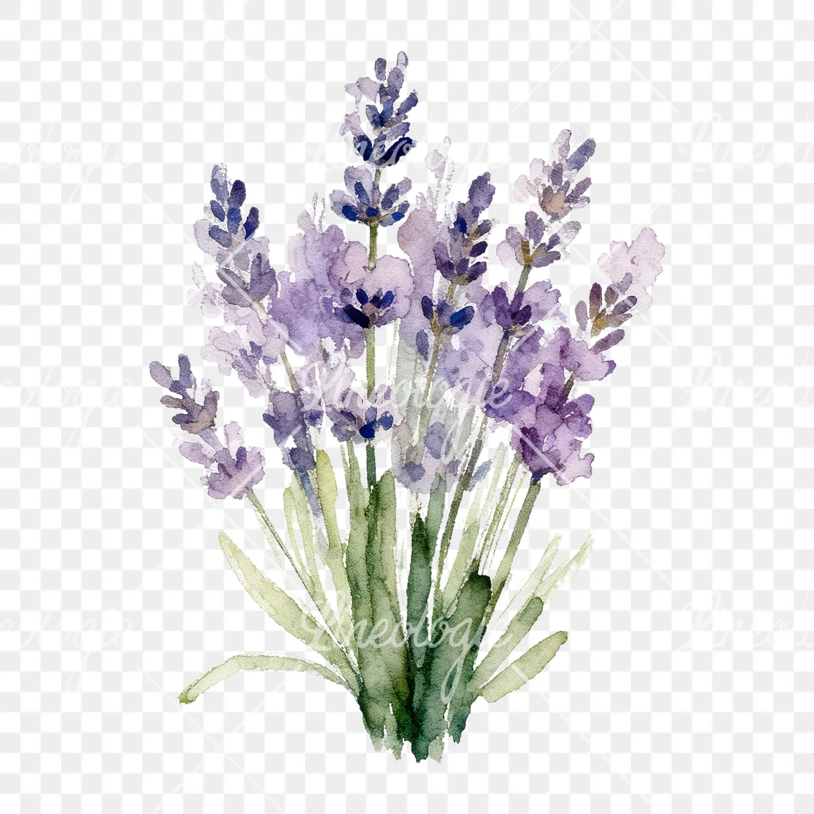 Watercolor lavender bouquet with blue accents clipart 5 of 9 on a transparent background (PNG)