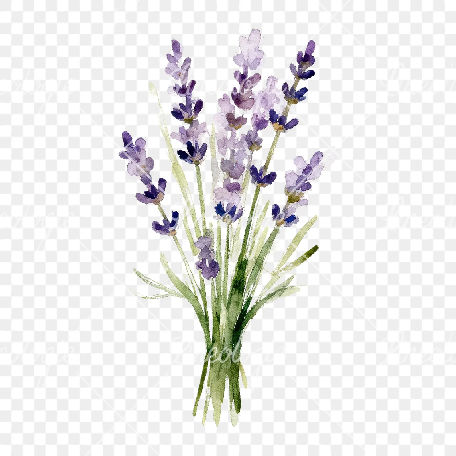 Watercolor lavender bouquet with blue accents clipart 6 of 9 on a transparent background (PNG)