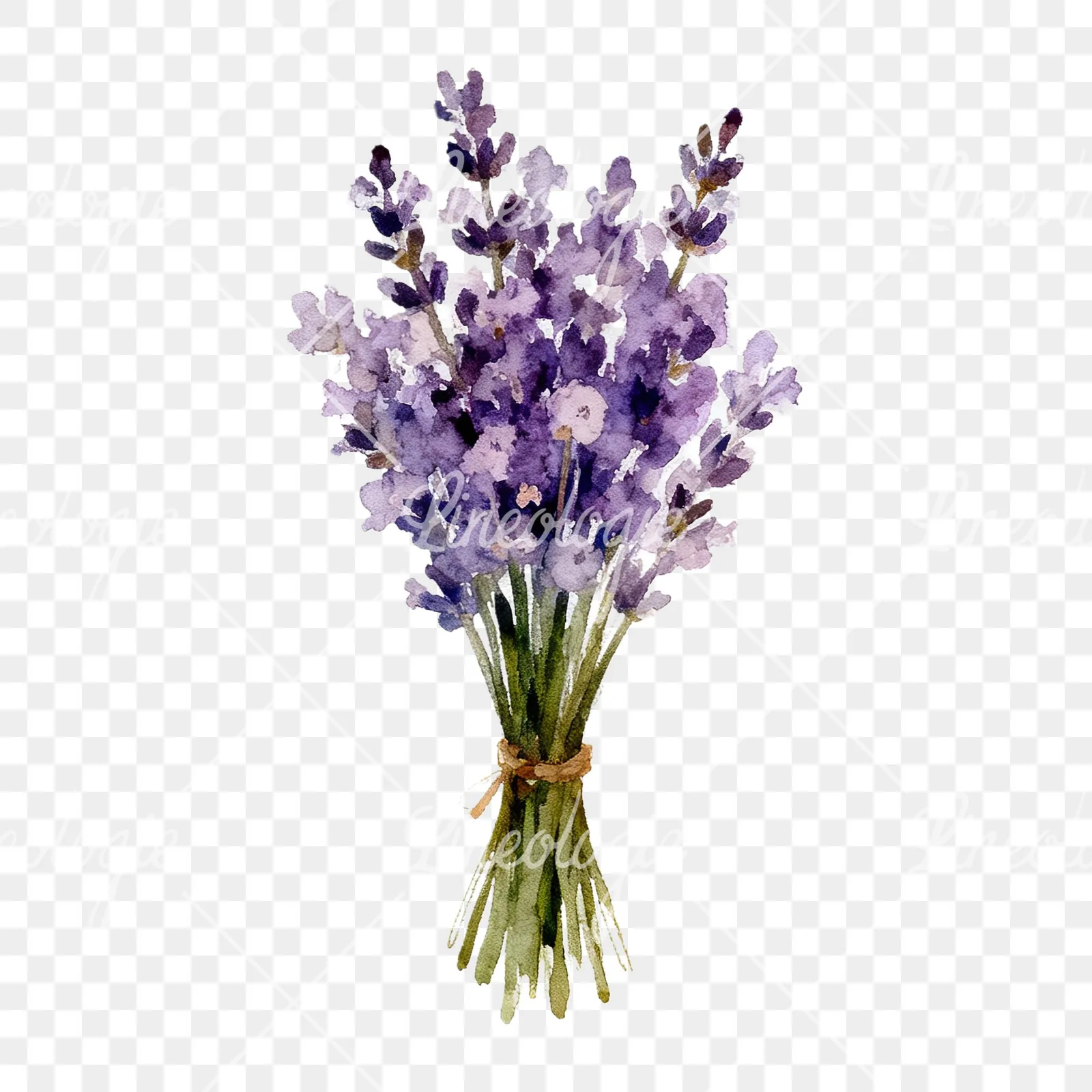 Watercolor lavender bouquet with blue accents clipart 9 of 9 on a transparent background (PNG)