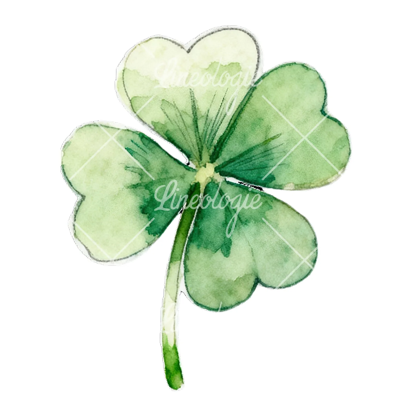 Watercolor leaf clover flower clipart 4 of 9 on a white background (JPG)