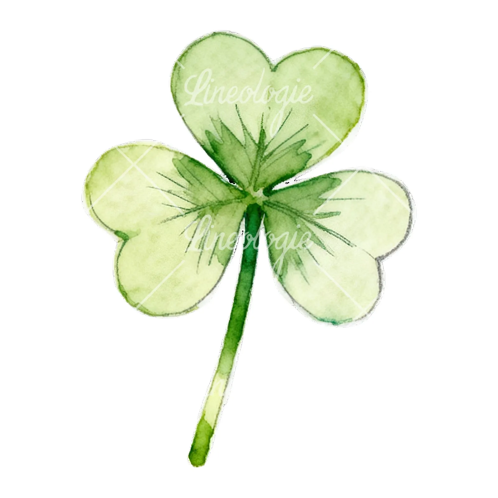 Watercolor leaf clover flower clipart 5 of 9 on a white background (JPG)