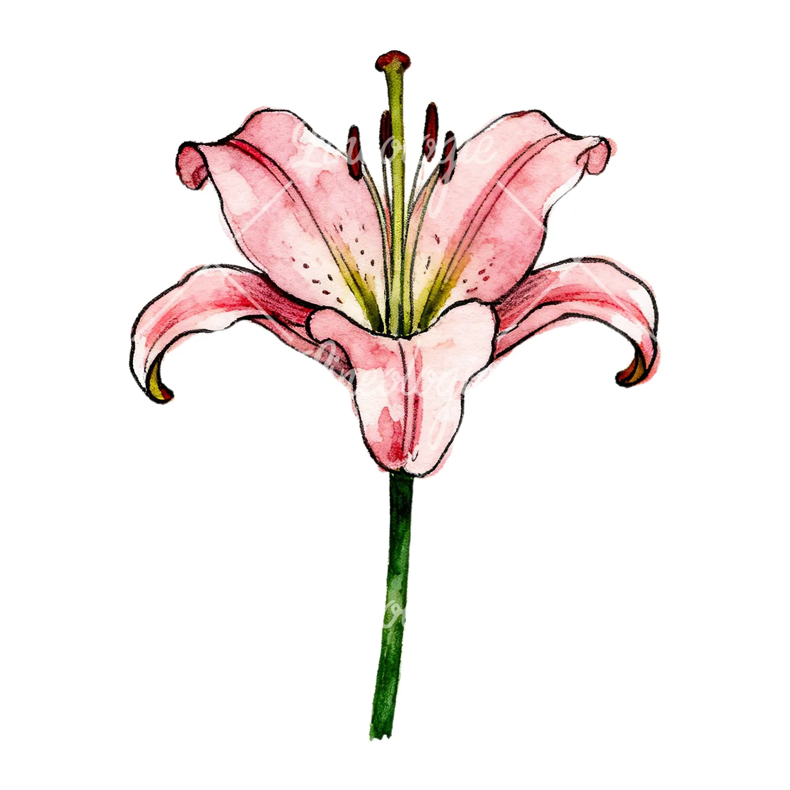 Watercolor lillies lilys flower clipart 1 of 9 on a white background (JPG)