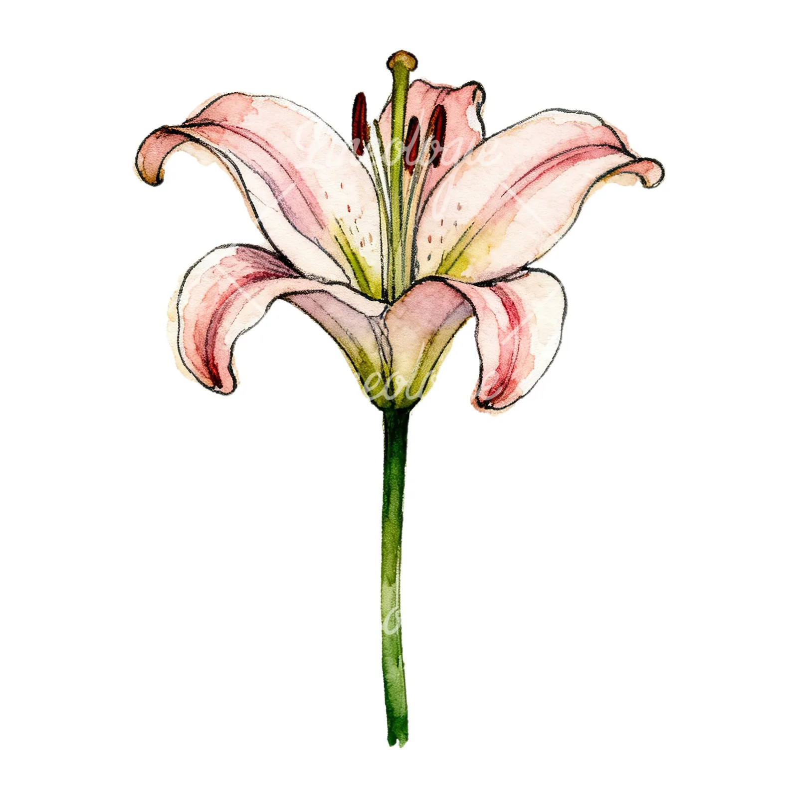 Watercolor lillies lilys flower clipart 4 of 9 on a white background (JPG)