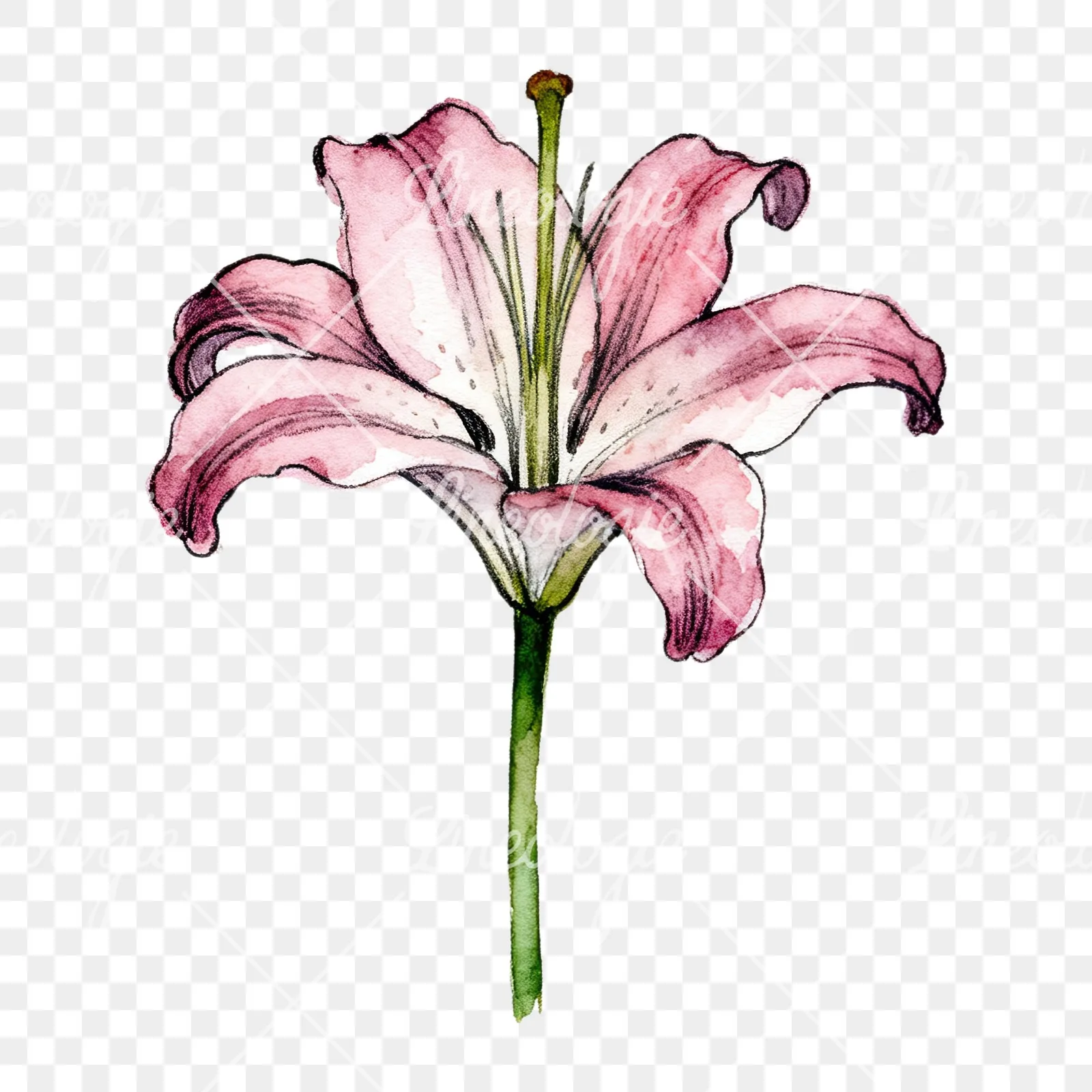 Watercolor lillies lilys flower clipart 5 of 9 on a transparent background (PNG)