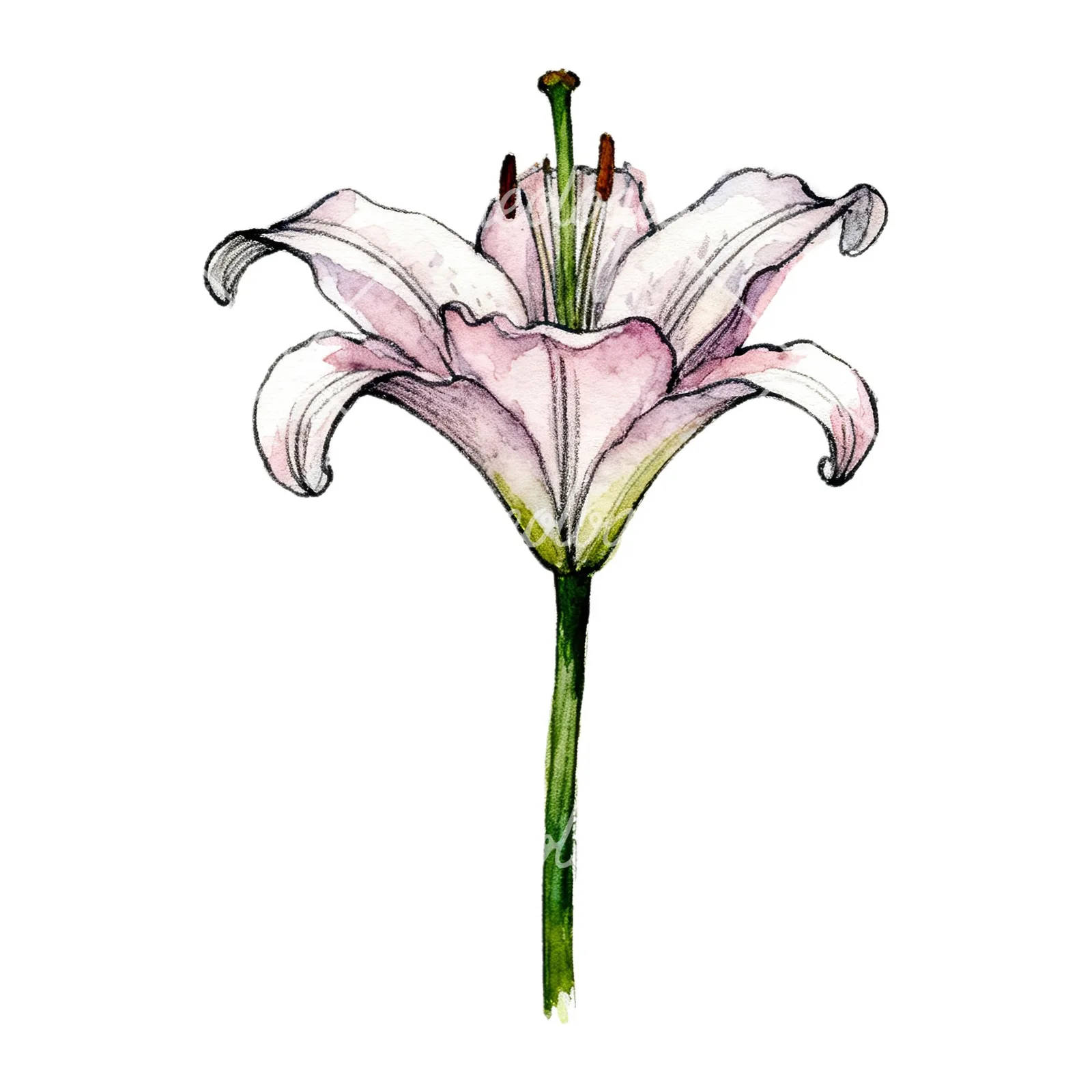 Watercolor lillies lilys flower clipart 6 of 9 on a white background (JPG)