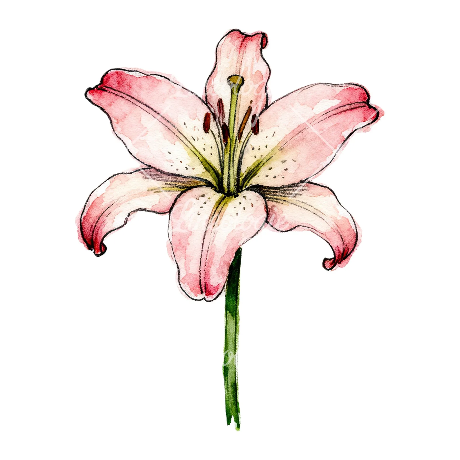 Watercolor lillies lilys flower clipart 9 of 9 on a white background (JPG)