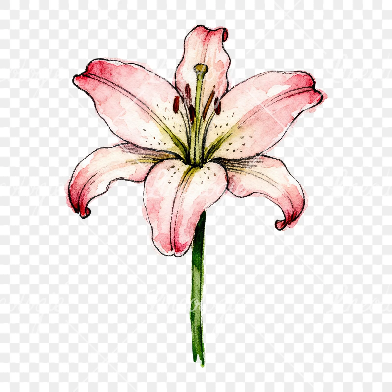 Watercolor lillies lilys flower clipart 9 of 9 on a transparent background (PNG)