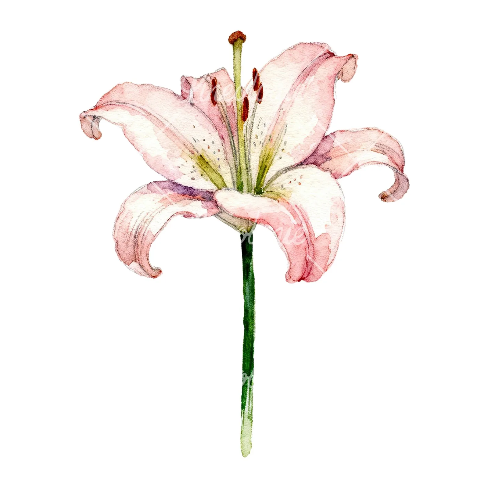 Watercolor pink peach purple lily flower clipart 1 of 9 on a white background (JPG)