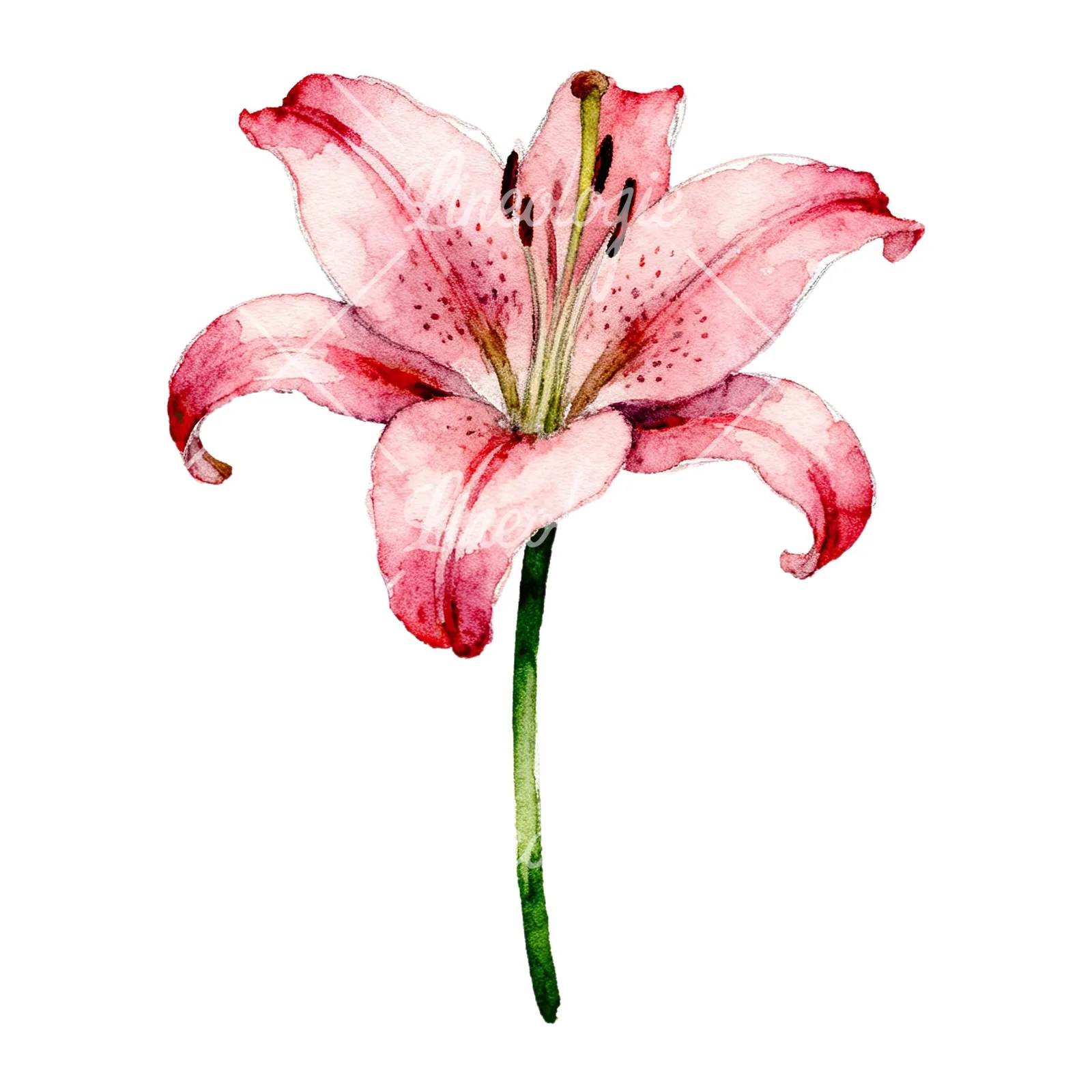 Watercolor pink peach purple lily flower clipart 2 of 9 on a white background (JPG)