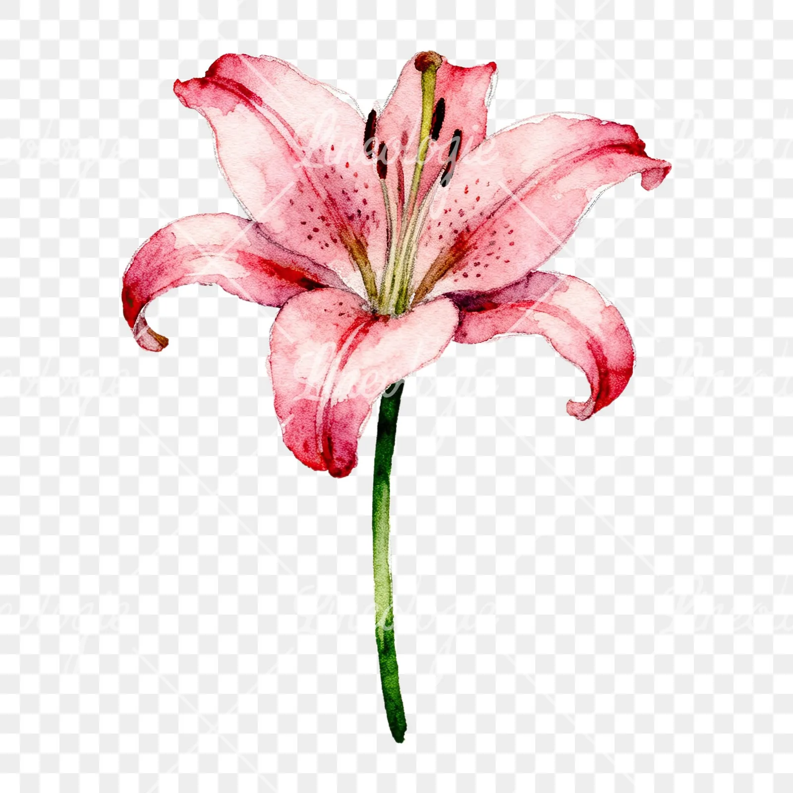 Watercolor pink peach purple lily flower clipart 2 of 9 on a transparent background (PNG)