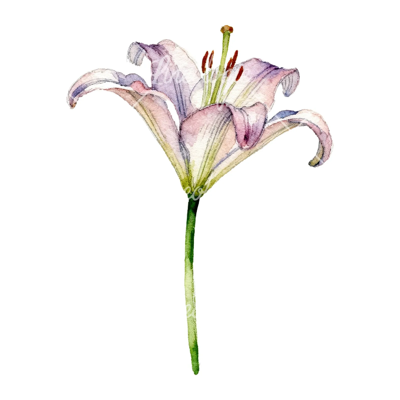 Watercolor pink peach purple lily flower clipart 3 of 9 on a white background (JPG)