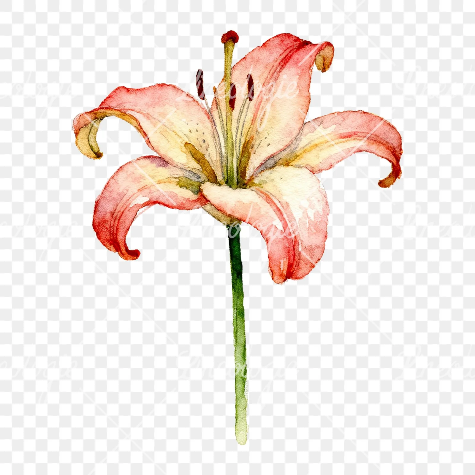 Watercolor pink peach purple lily flower clipart 4 of 9 on a transparent background (PNG)
