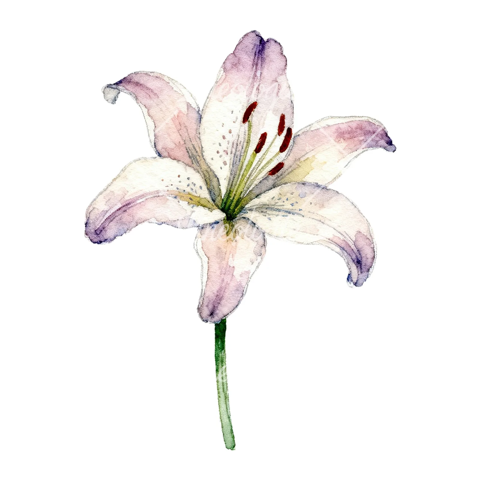 Watercolor pink peach purple lily flower clipart 5 of 9 on a white background (JPG)