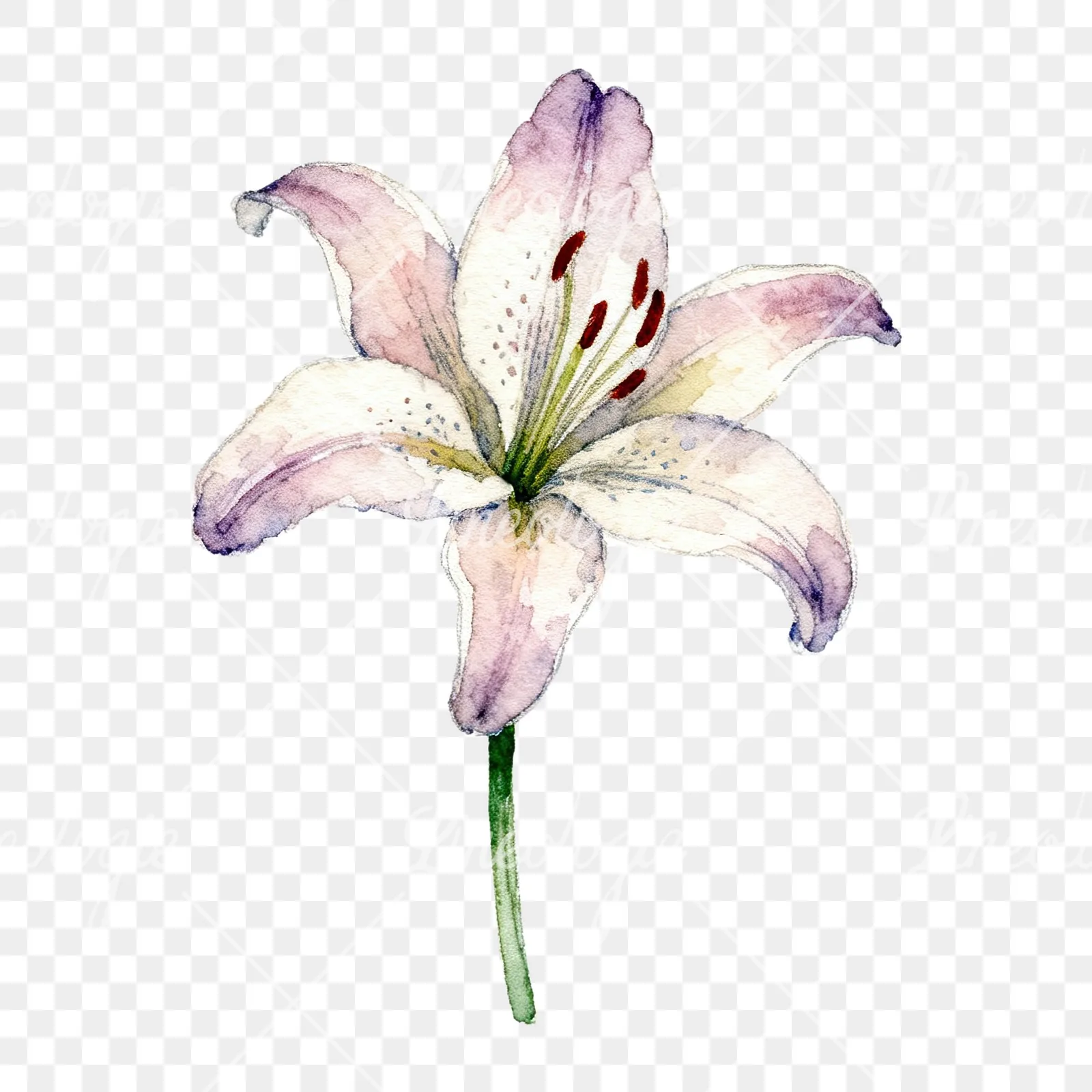 Watercolor pink peach purple lily flower clipart 5 of 9 on a transparent background (PNG)