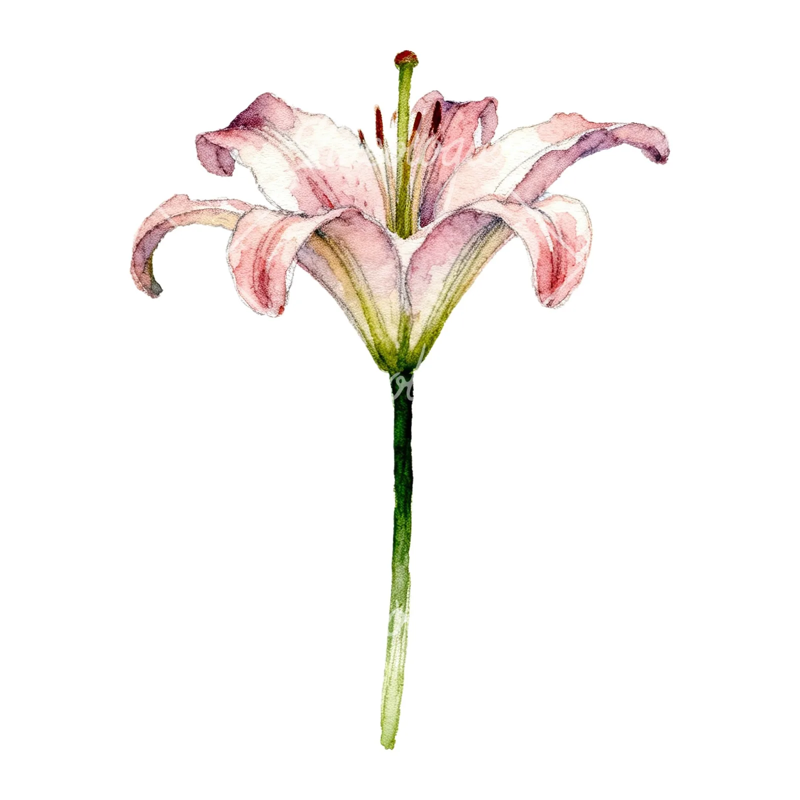 Watercolor pink peach purple lily flower clipart 6 of 9 on a white background (JPG)