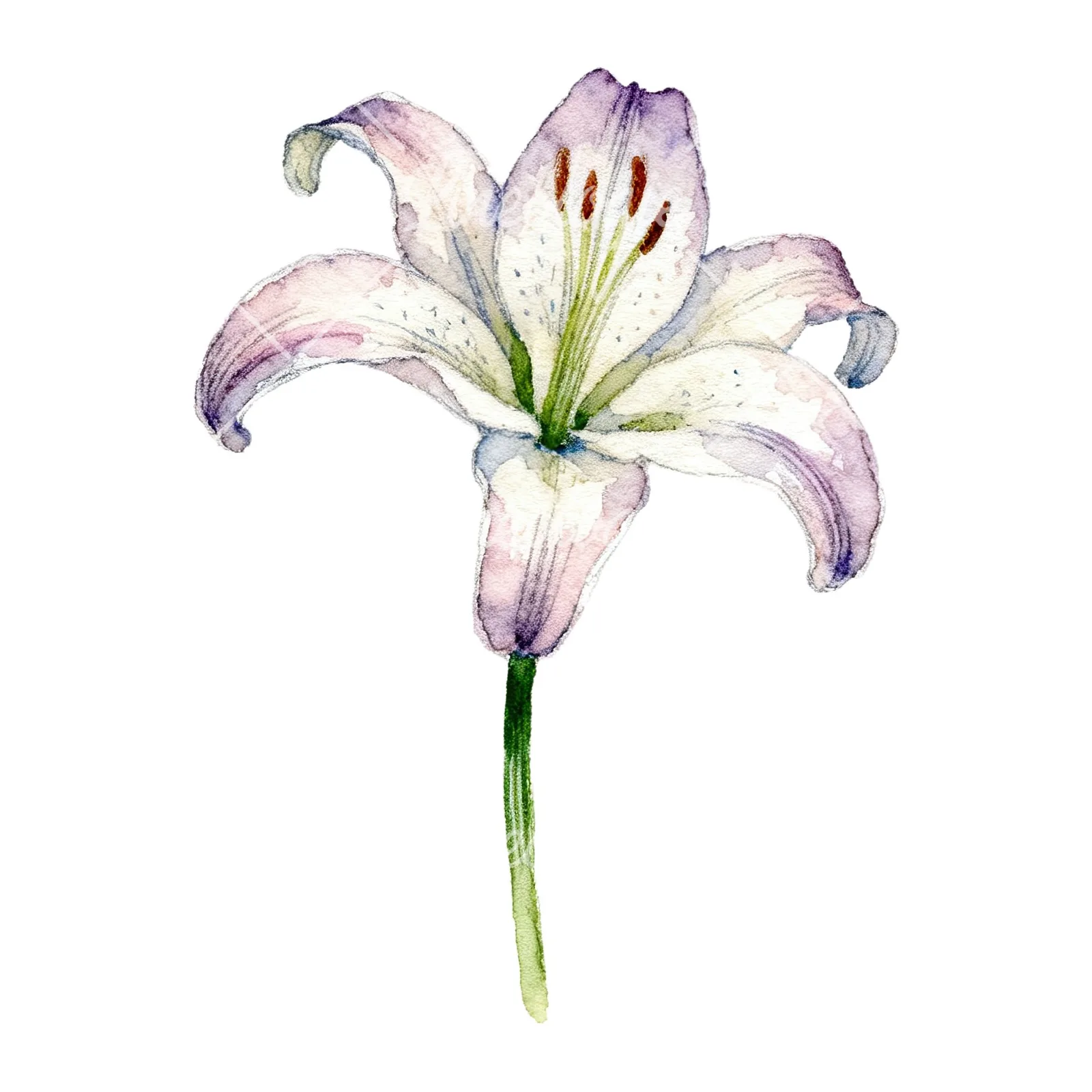 Watercolor pink peach purple lily flower clipart 7 of 9 on a white background (JPG)