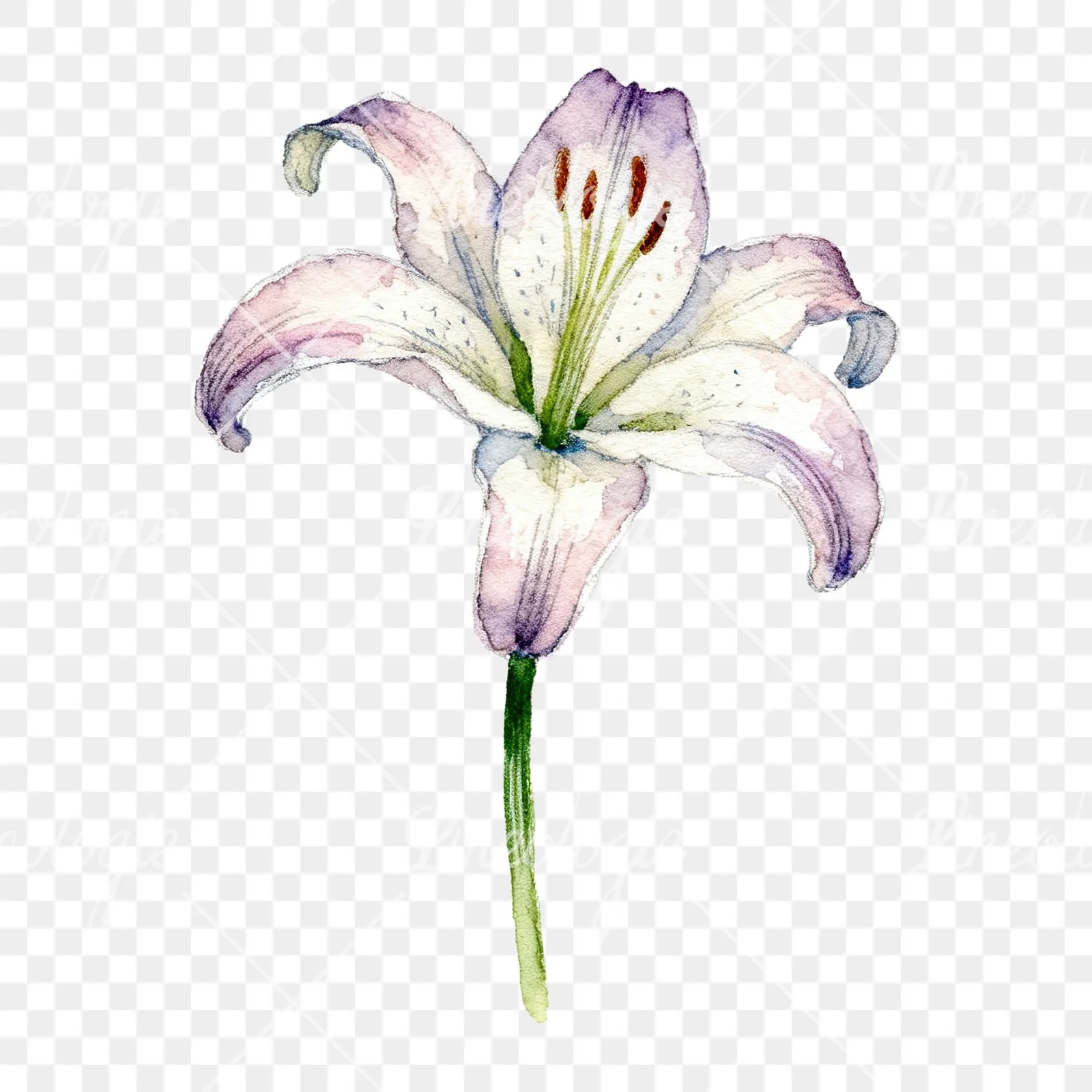 Watercolor pink peach purple lily flower clipart 7 of 9 on a transparent background (PNG)