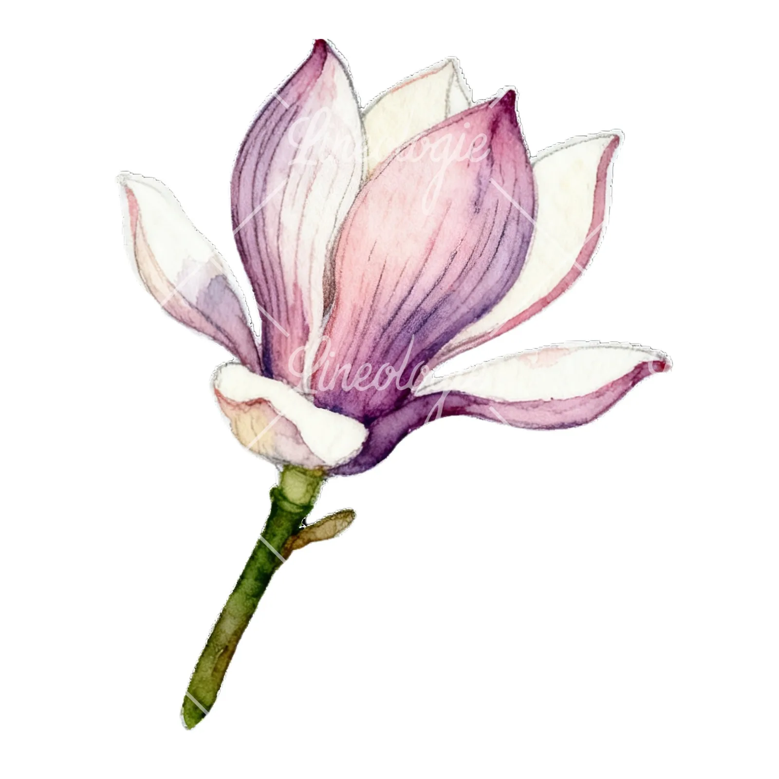 Watercolor magnolia flower clipart 3 of 9 on a white background (JPG)
