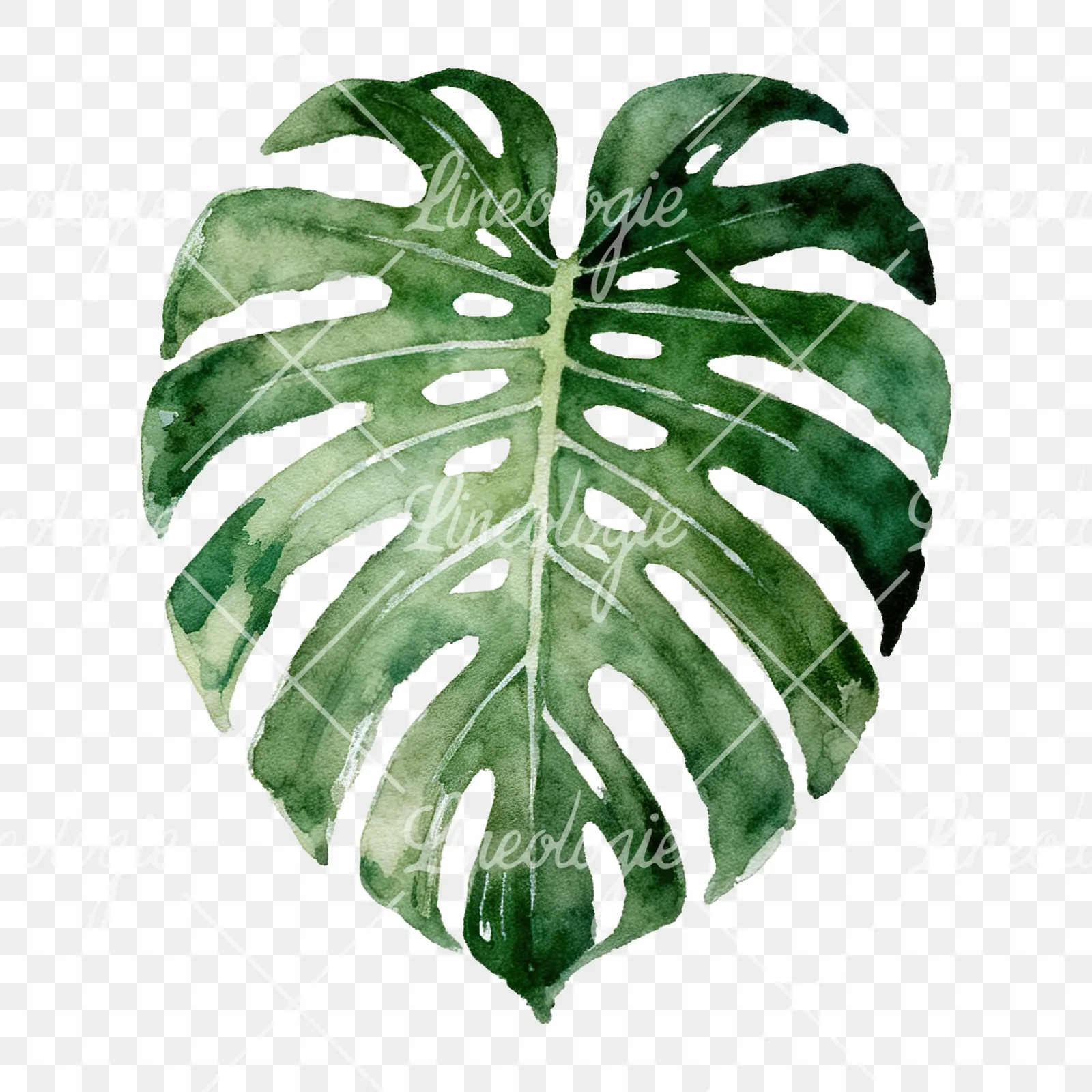 Watercolor light green monstera leaf clipart 2 of 9 on a transparent background (PNG)