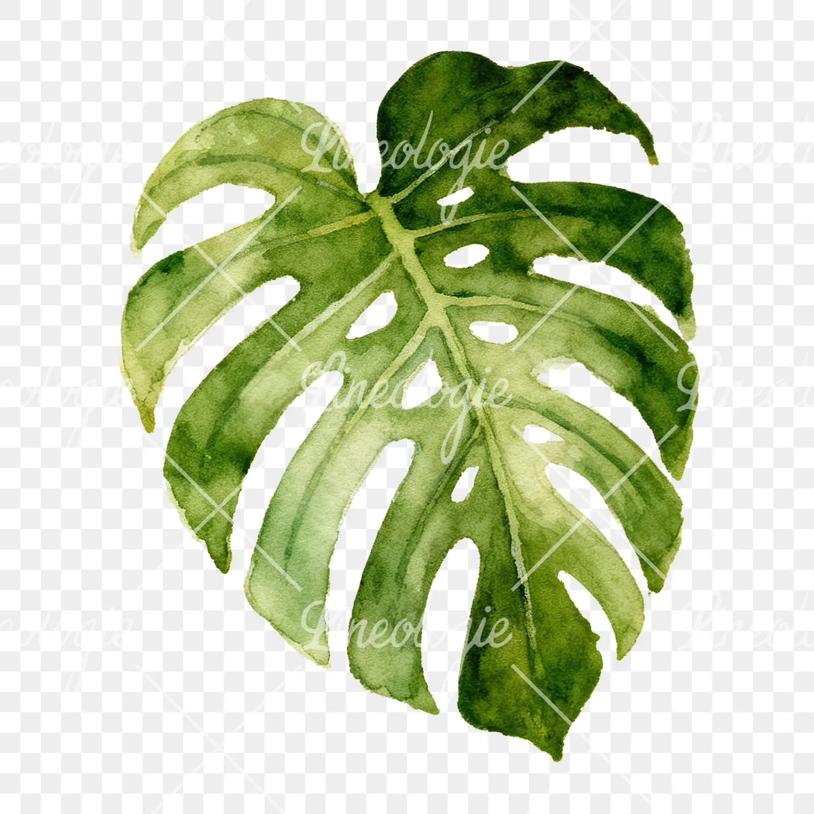 Watercolor light green monstera leaf clipart 8 of 9 on a transparent background (PNG)