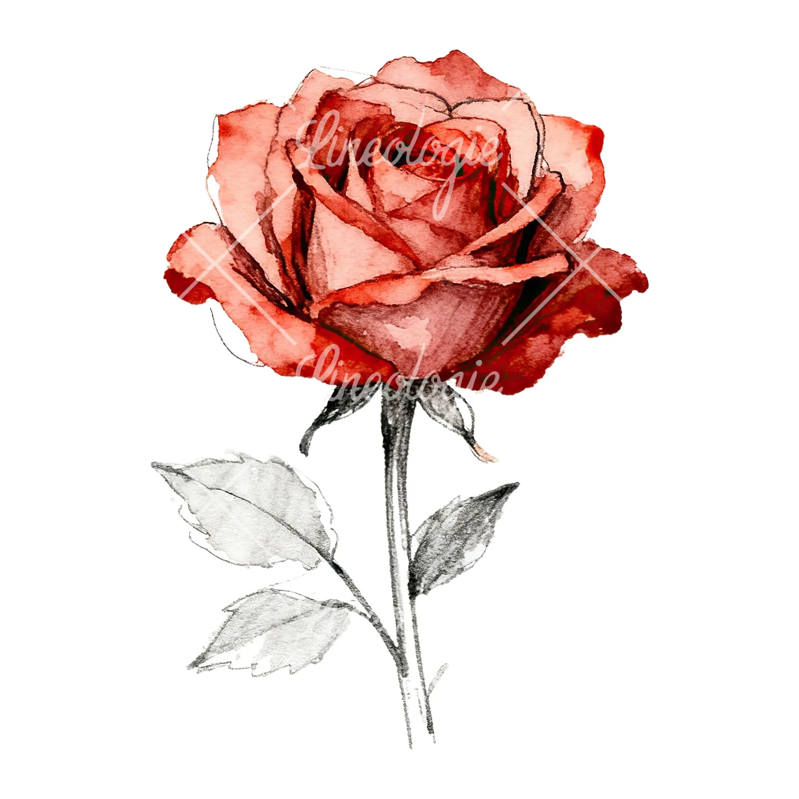 Watercolor natural boho rose clipart 1 of 9 on a white background (JPG)