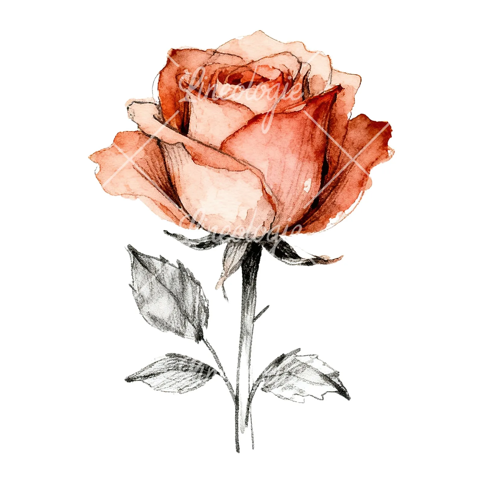 Watercolor natural boho rose clipart 2 of 9 on a white background (JPG)