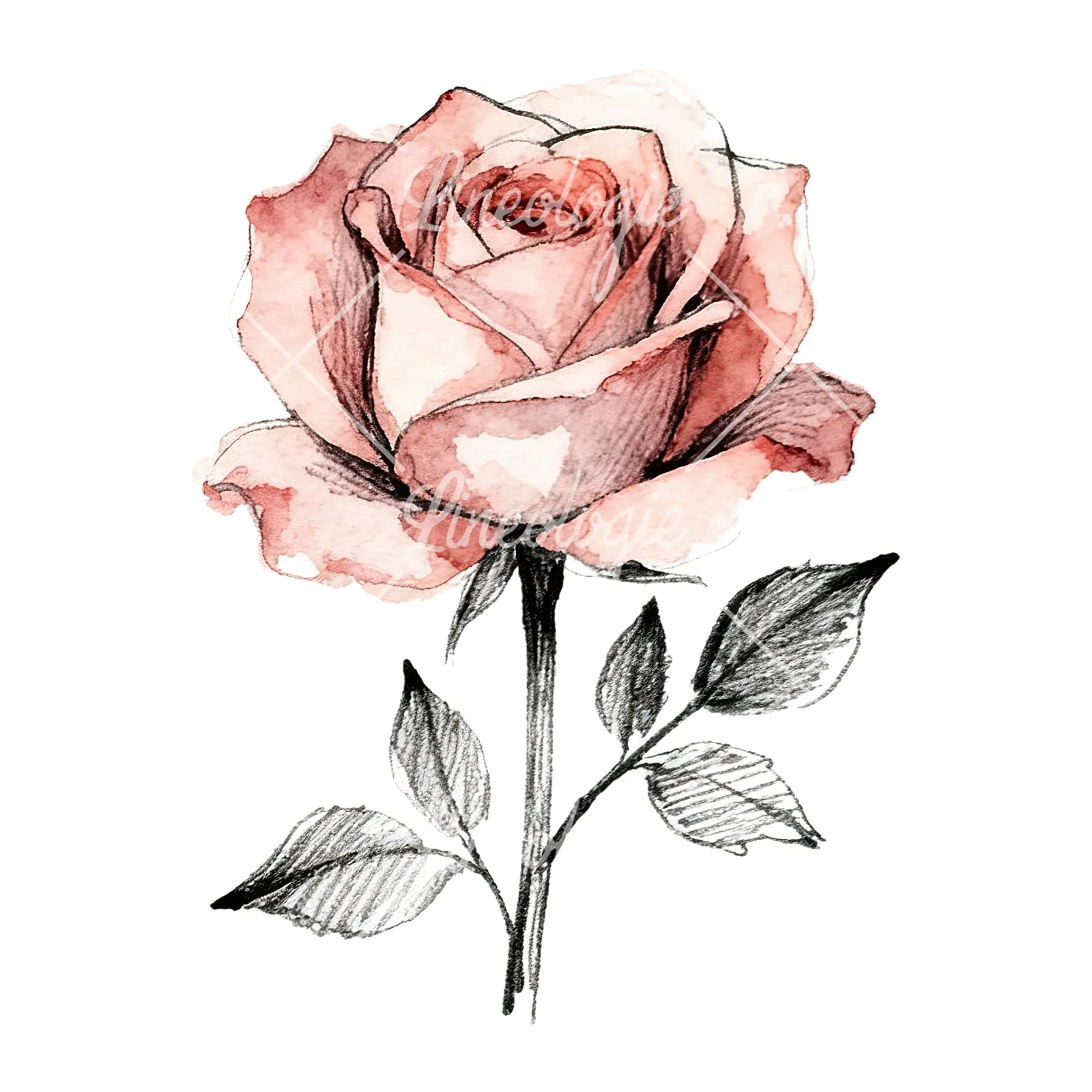 Watercolor natural boho rose clipart 3 of 9 on a white background (JPG)