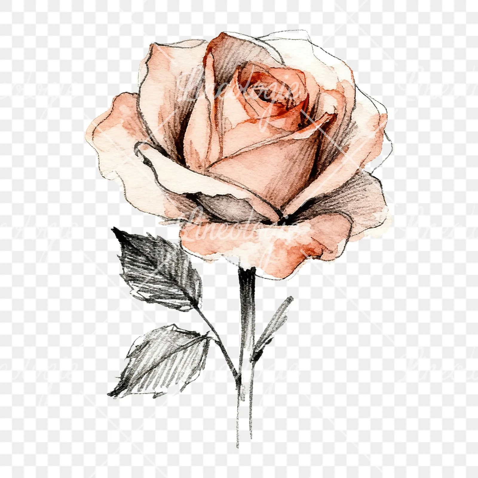 Watercolor natural boho rose clipart 4 of 9 on a transparent background (PNG)