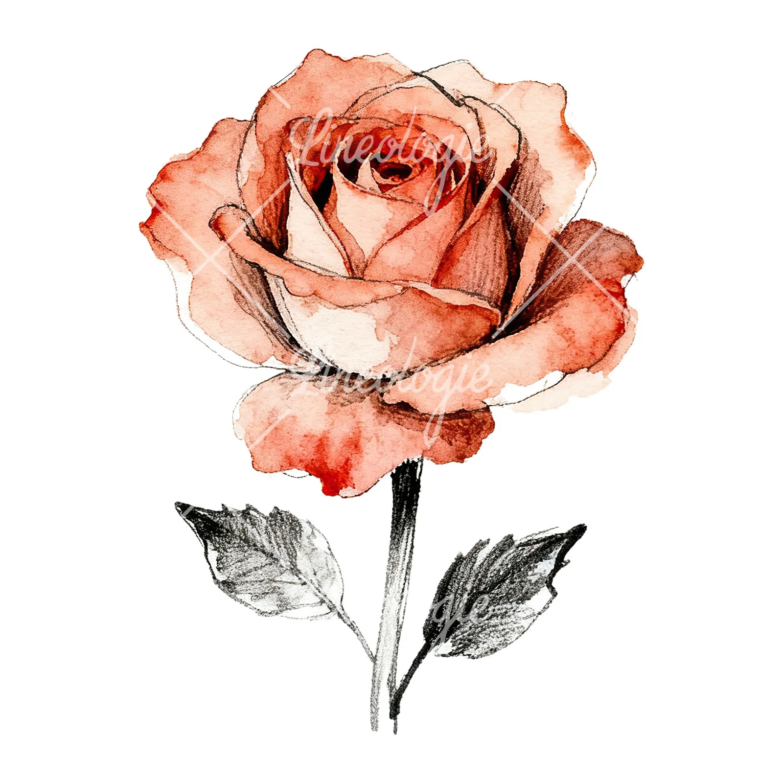 Watercolor natural boho rose clipart 5 of 9 on a white background (JPG)