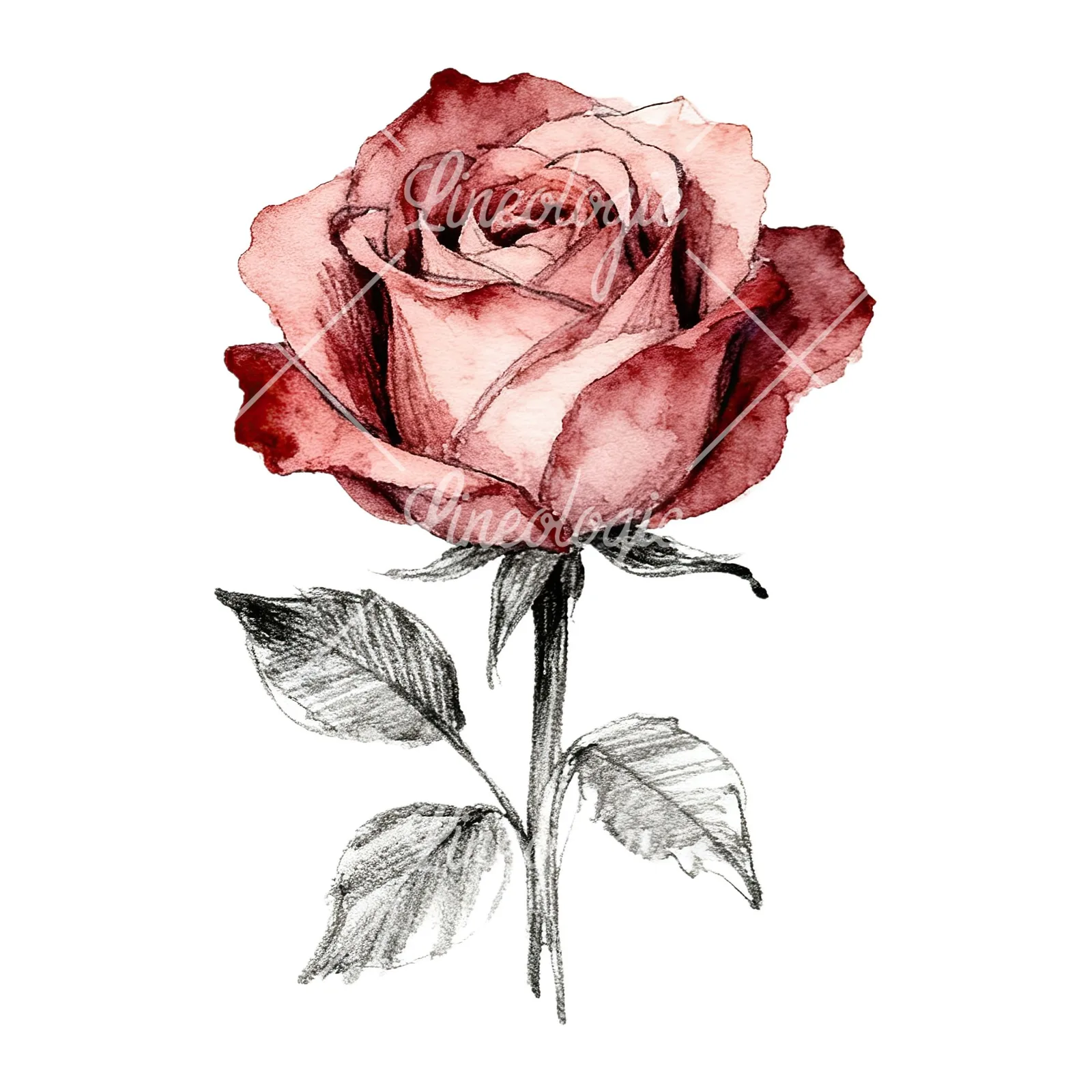 Watercolor natural boho rose clipart 6 of 9 on a white background (JPG)