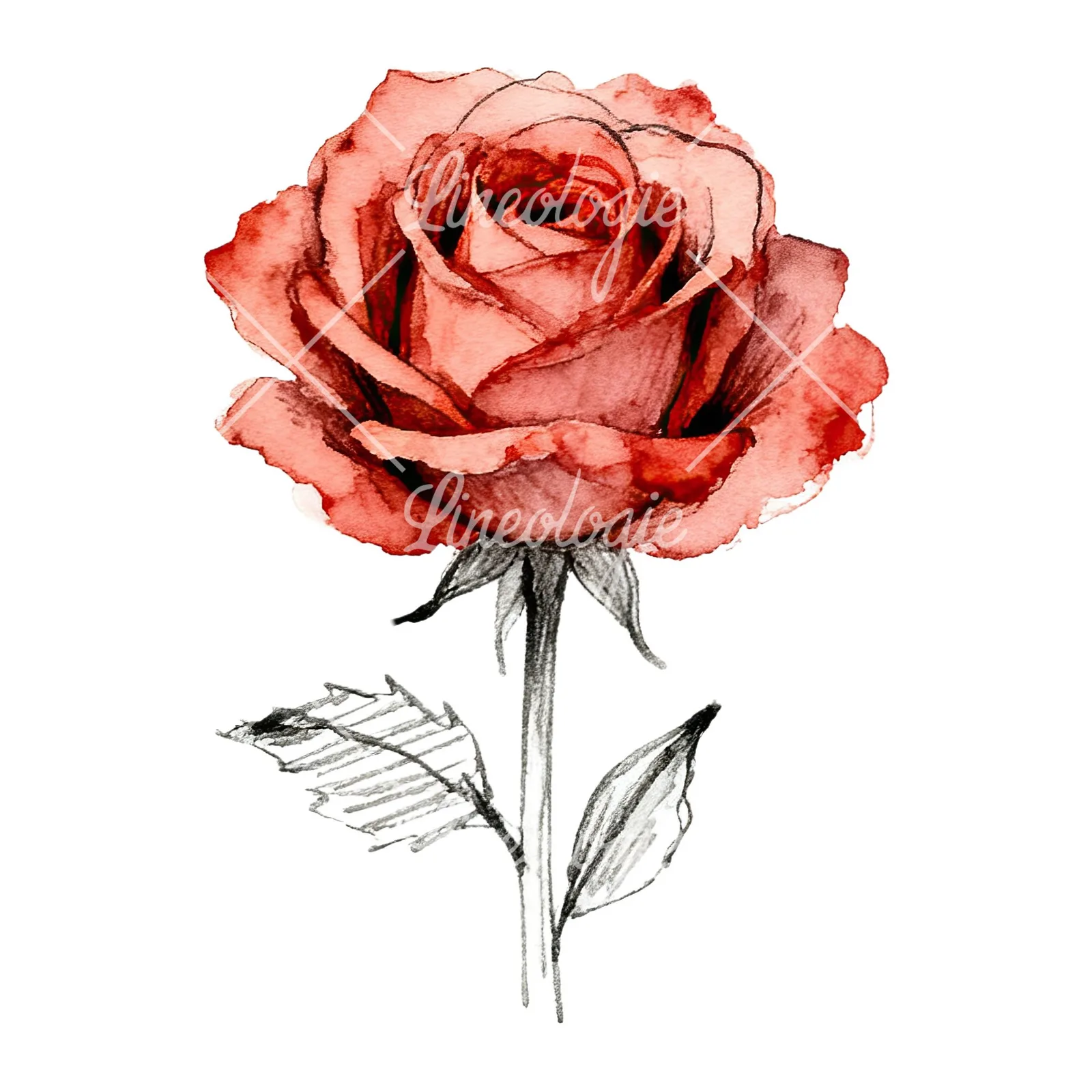 Watercolor natural boho rose clipart 7 of 9 on a white background (JPG)