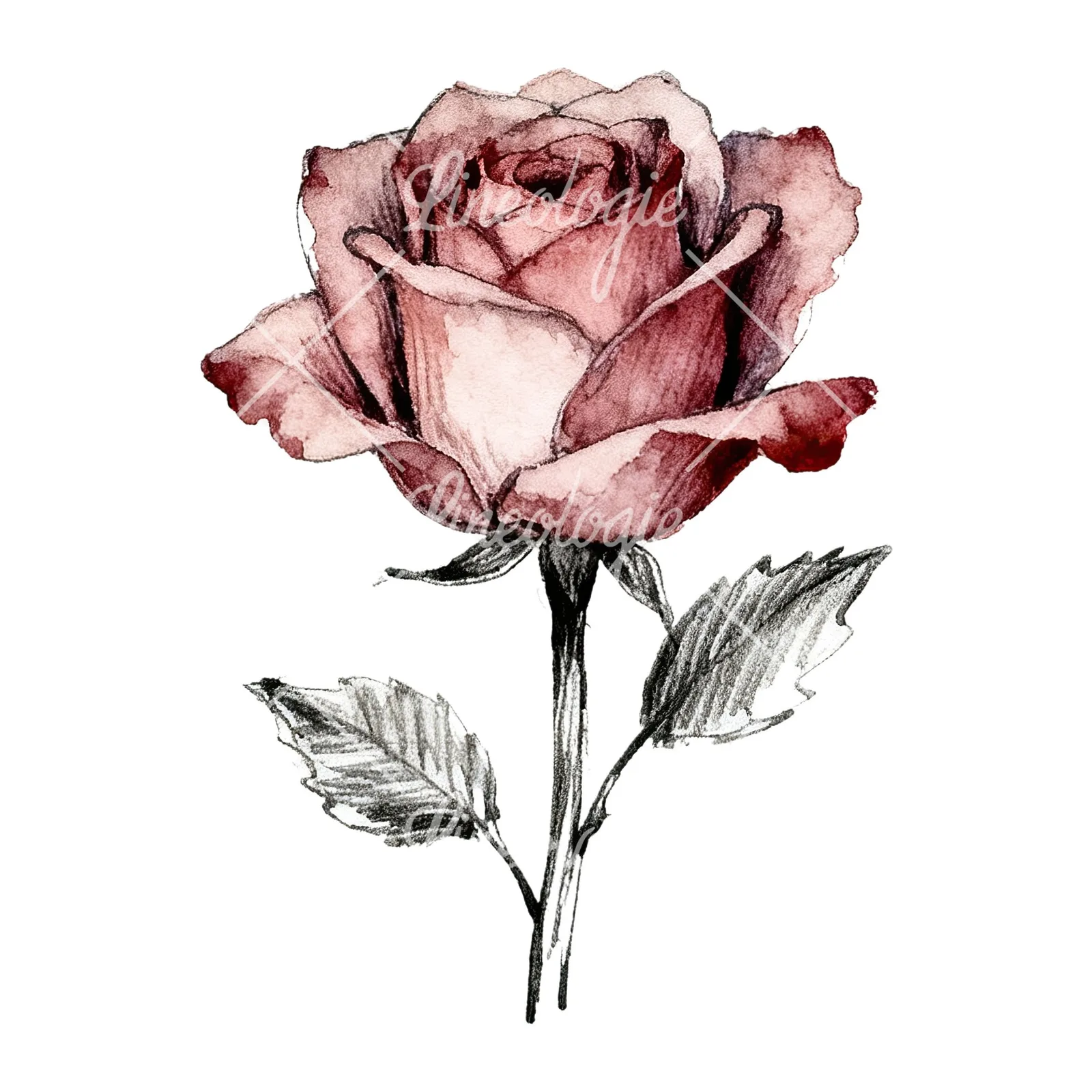 Watercolor natural boho rose clipart 8 of 9 on a white background (JPG)