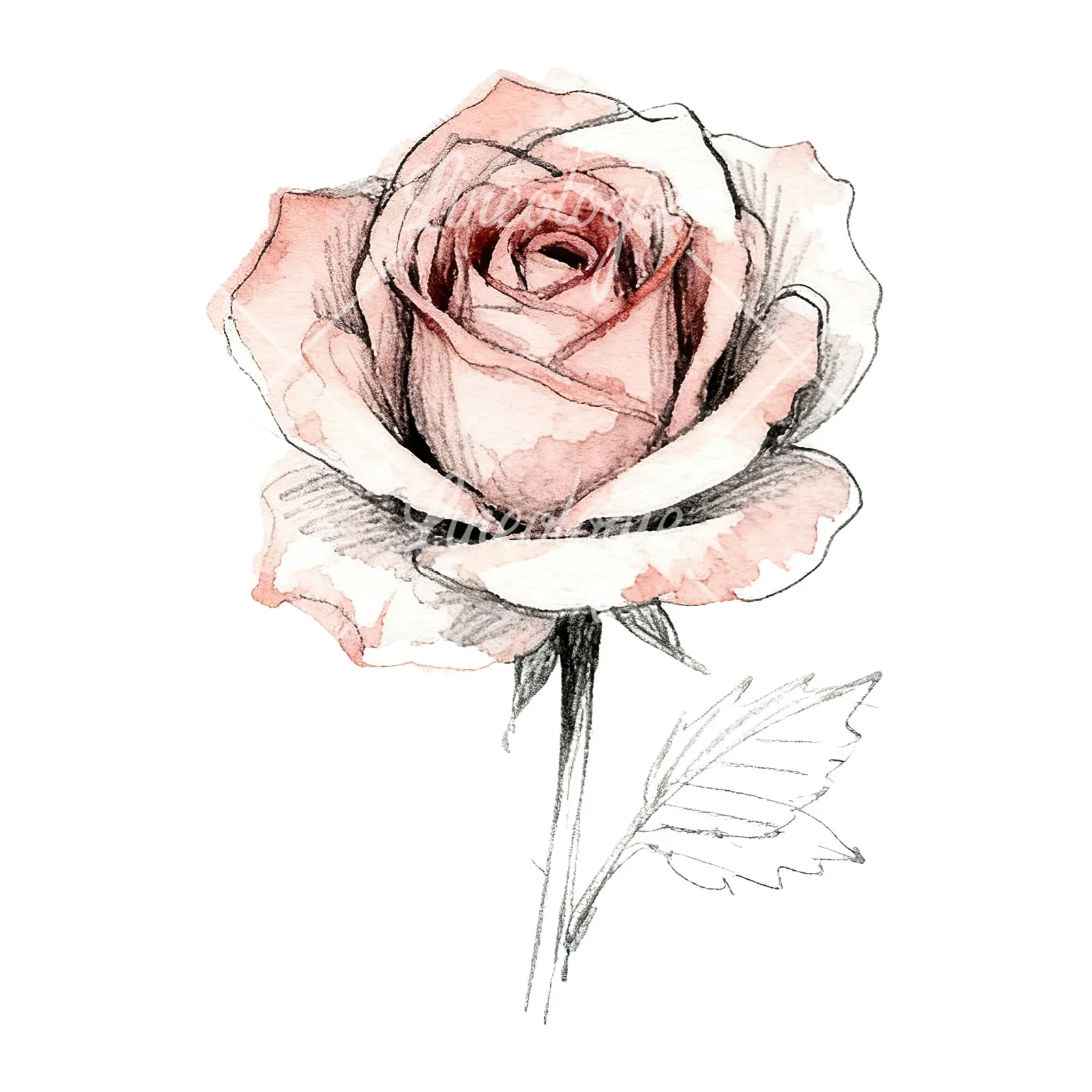 Watercolor natural boho rose clipart 9 of 9 on a white background (JPG)