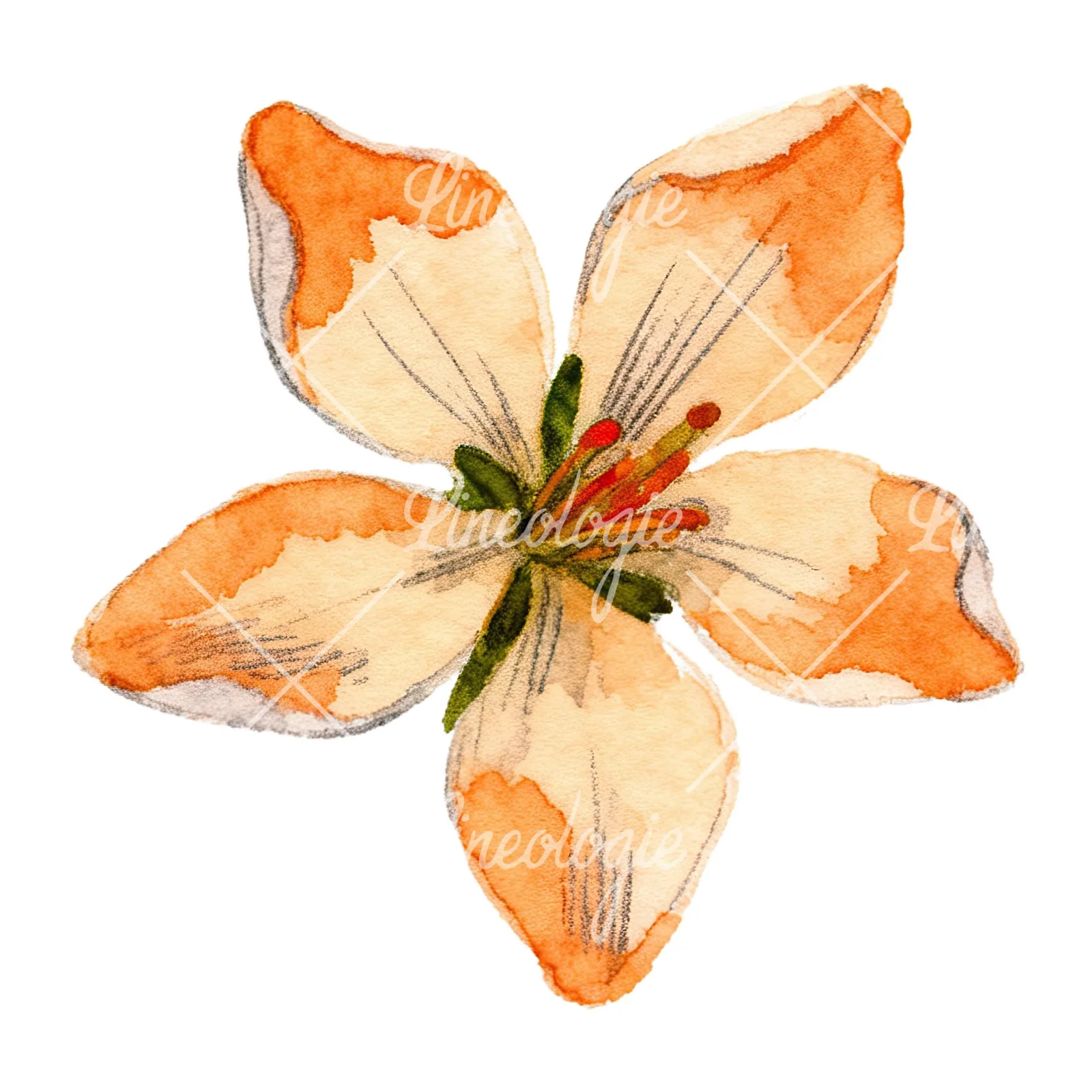 Watercolor orange blossom with lilies clipart 6 of 9 on a white background (JPG)