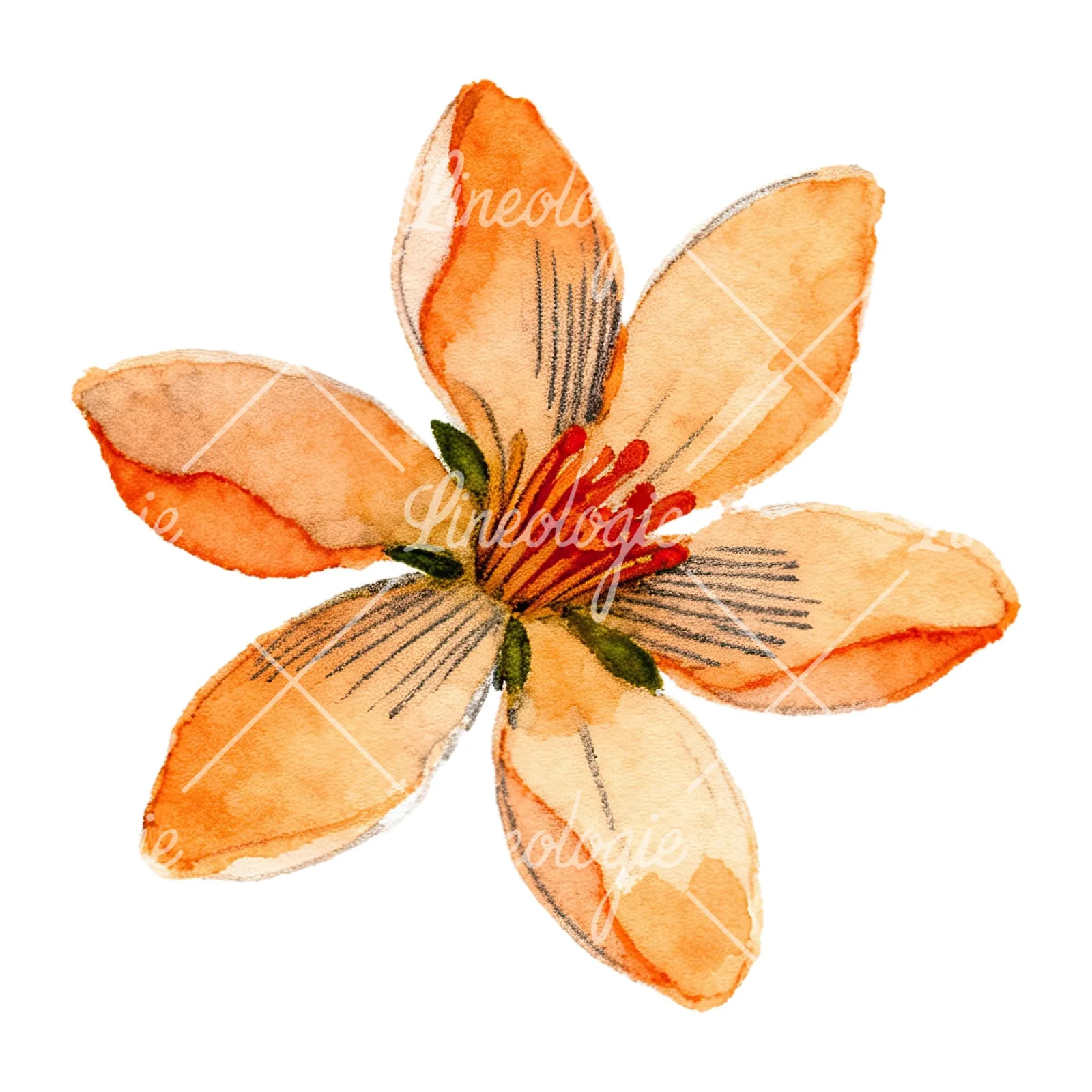 Watercolor orange blossom with lilies clipart 7 of 9 on a white background (JPG)