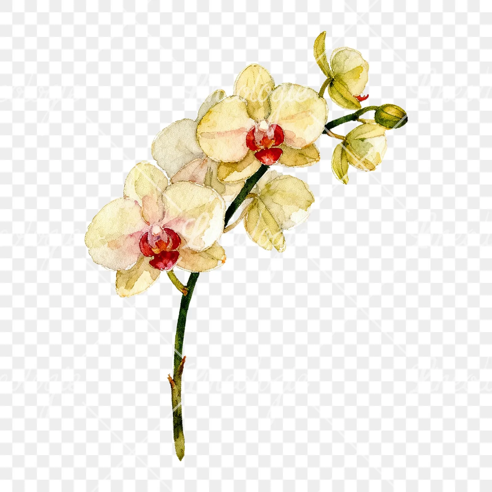 Watercolor orchid bouquet with leaves clipart 4 of 9 on a transparent background (PNG)