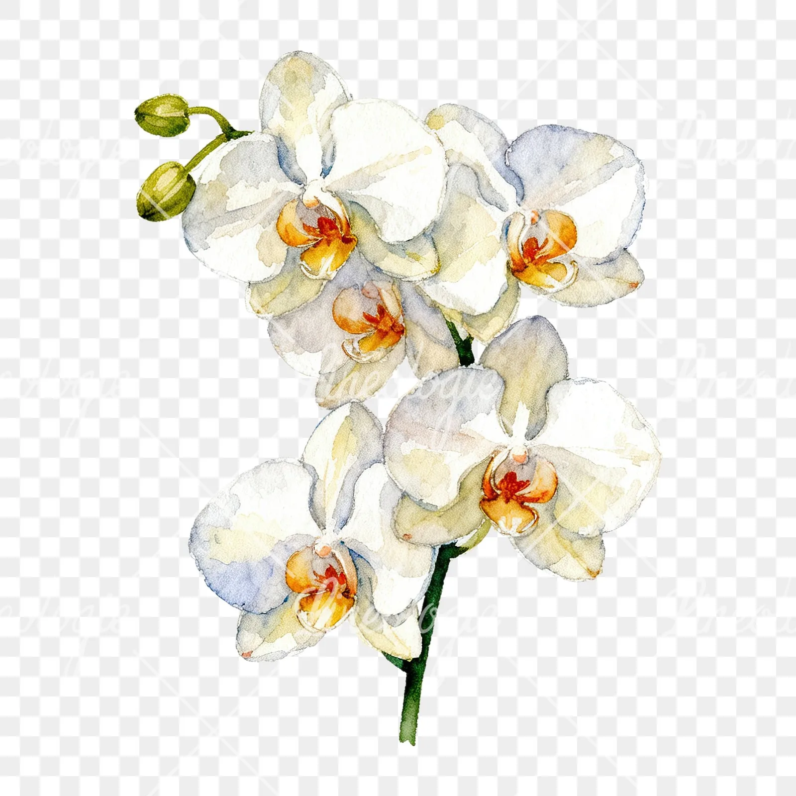 Watercolor orchid bouquet with leaves clipart 5 of 9 on a transparent background (PNG)