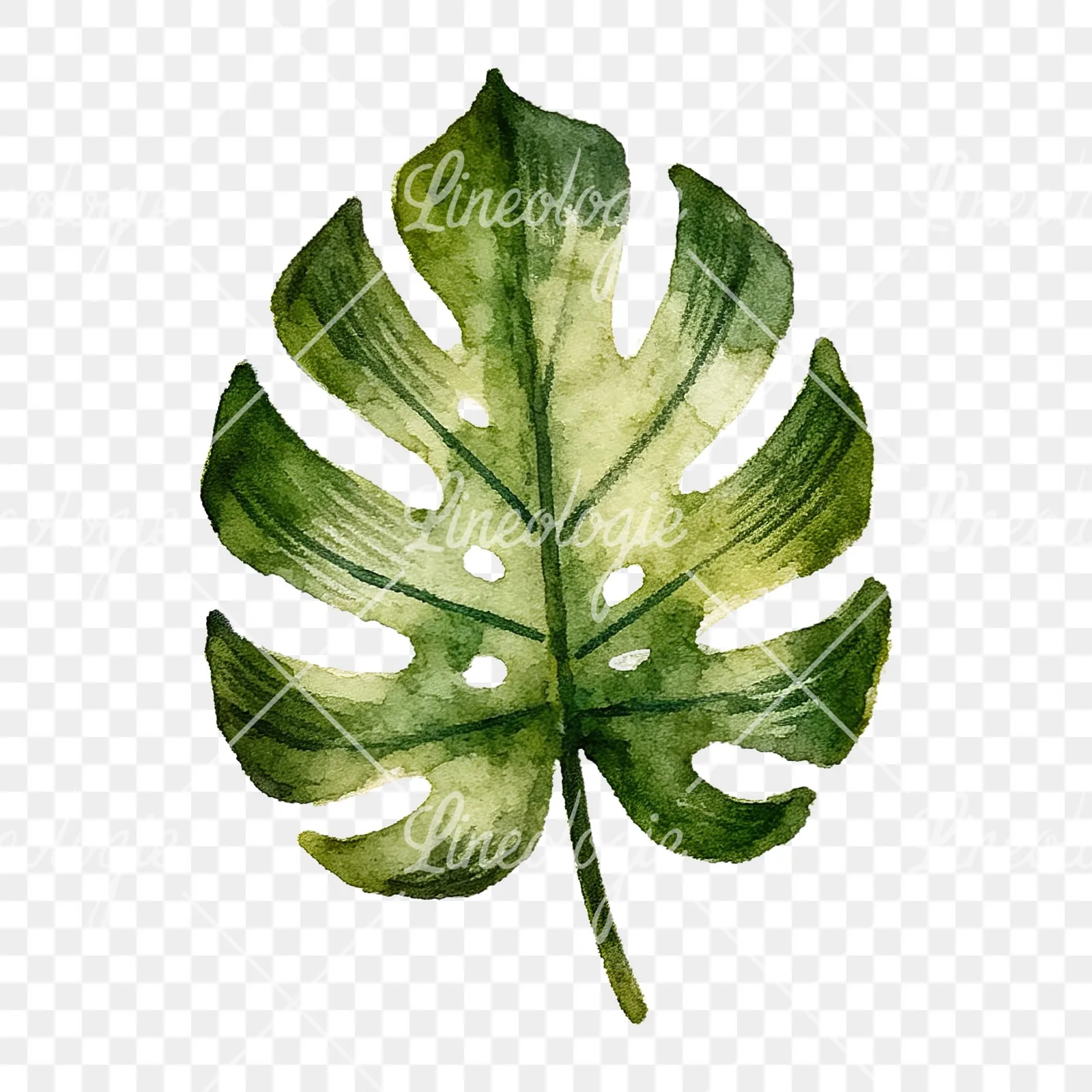 Watercolor broad green palm leaf clipart 4 of 9 on a transparent background (PNG)