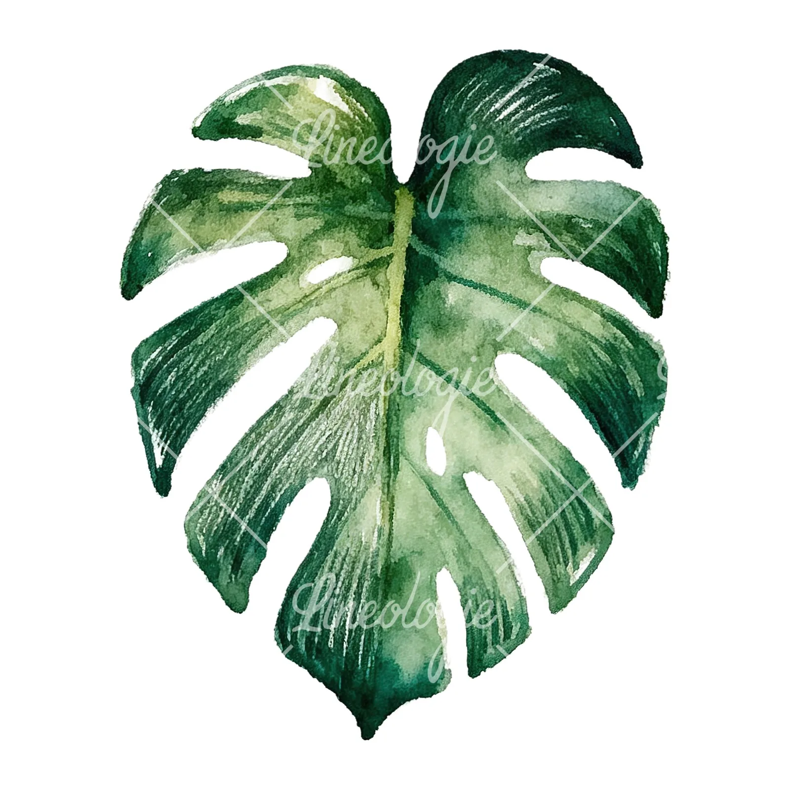 Watercolor broad green palm leaf clipart 8 of 9 on a white background (JPG)