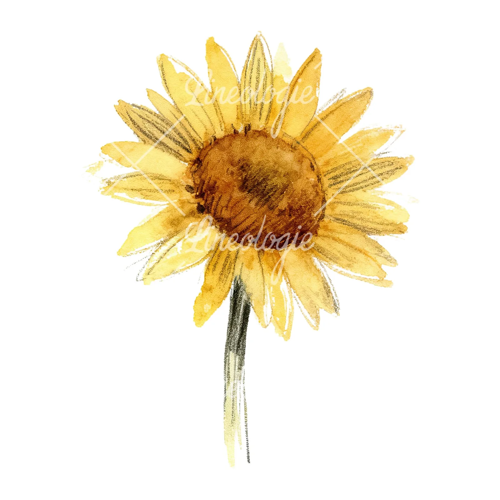 Watercolor pastel sunflower clipart 7 of 9 on a white background (JPG)