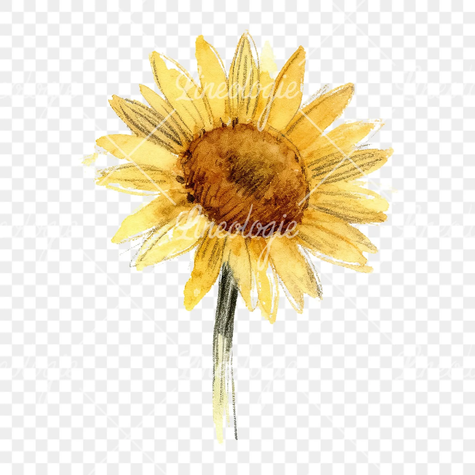 Watercolor pastel sunflower clipart 7 of 9 on a transparent background (PNG)