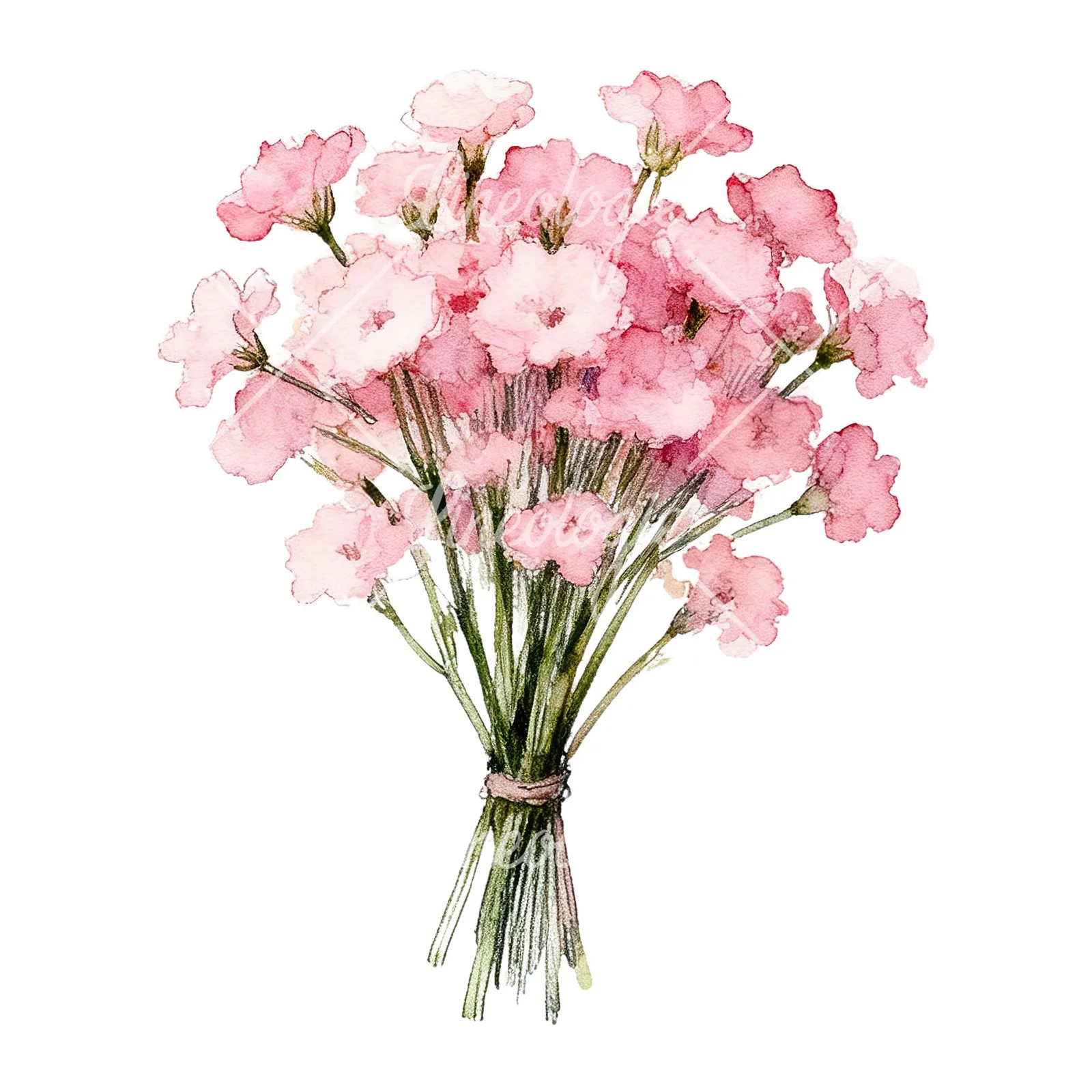 Watercolor pink babys breath bouquet clipart 2 of 9 on a white background (JPG)