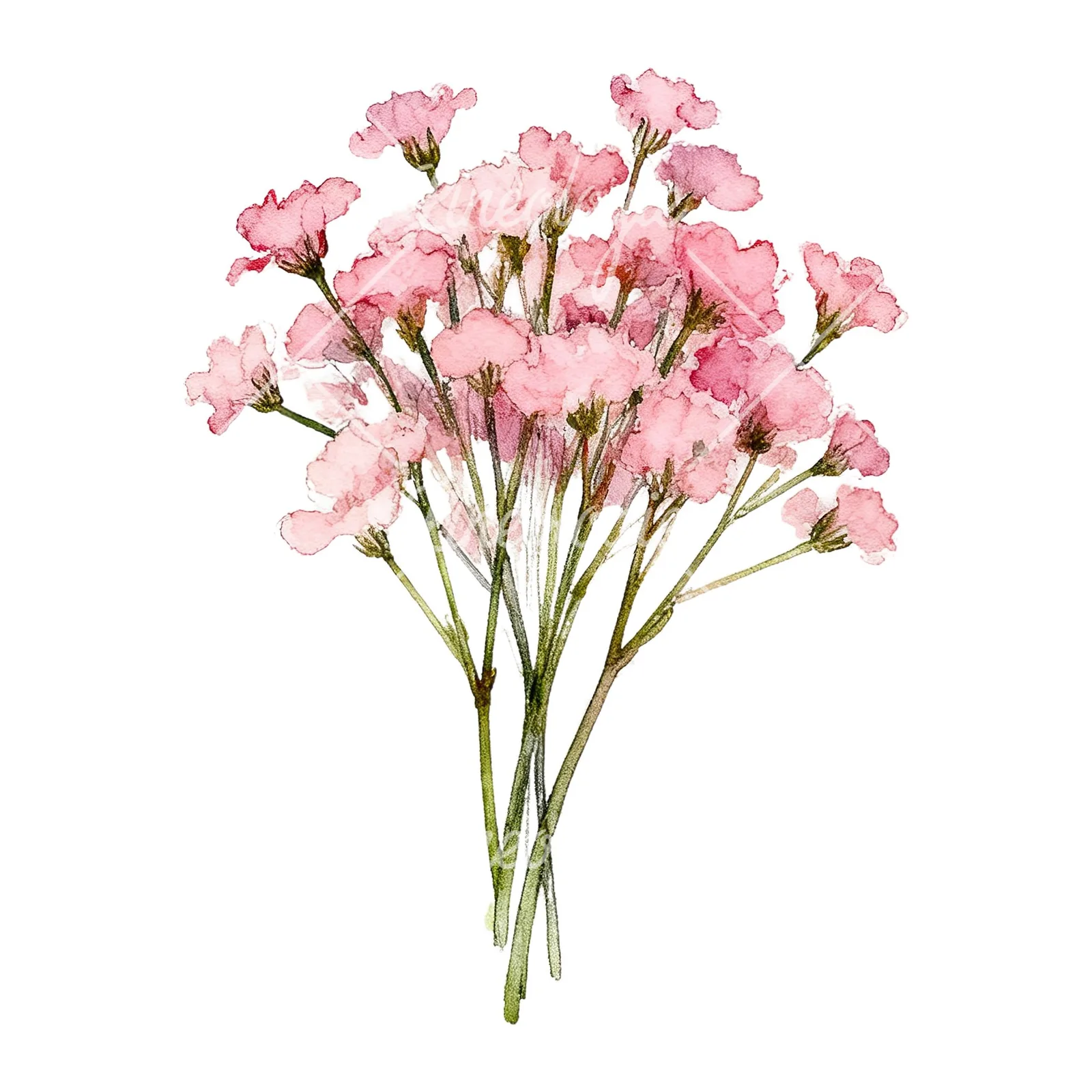 Watercolor pink babys breath bouquet clipart 4 of 9 on a white background (JPG)